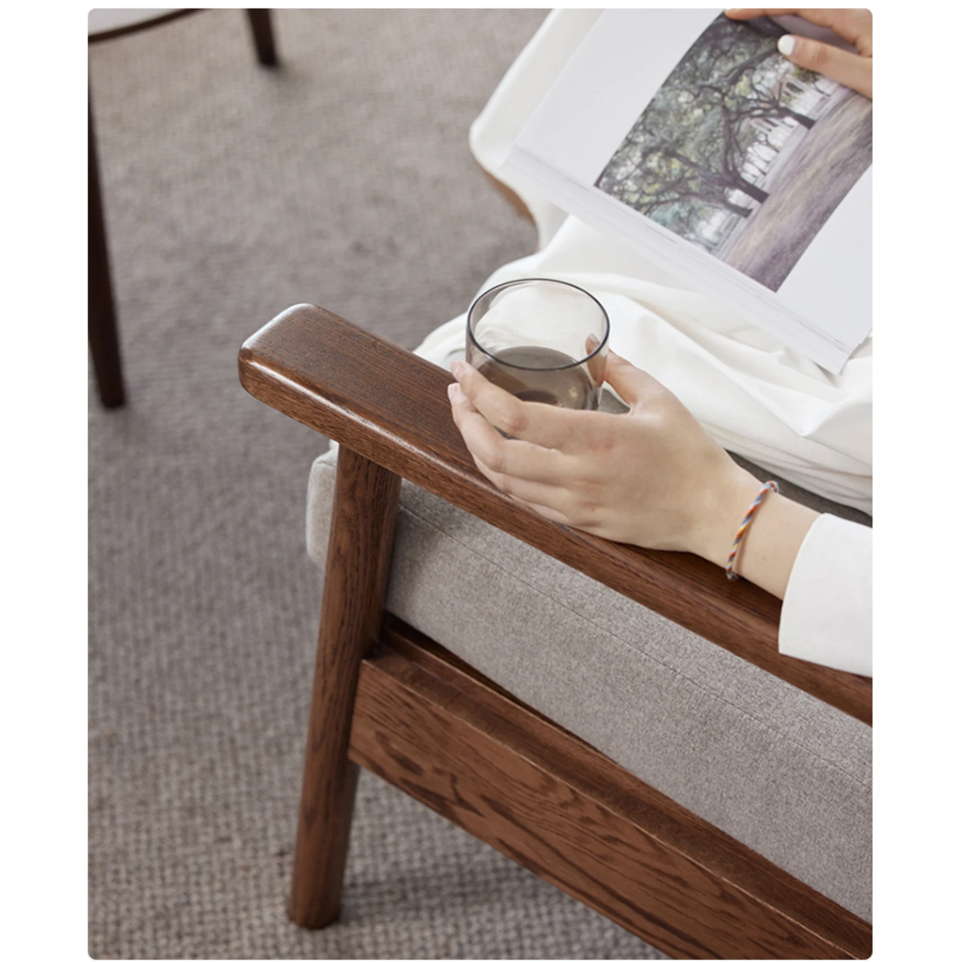 Solidwood Seattle 1-Seater Sofa, Beige & Dark Wood