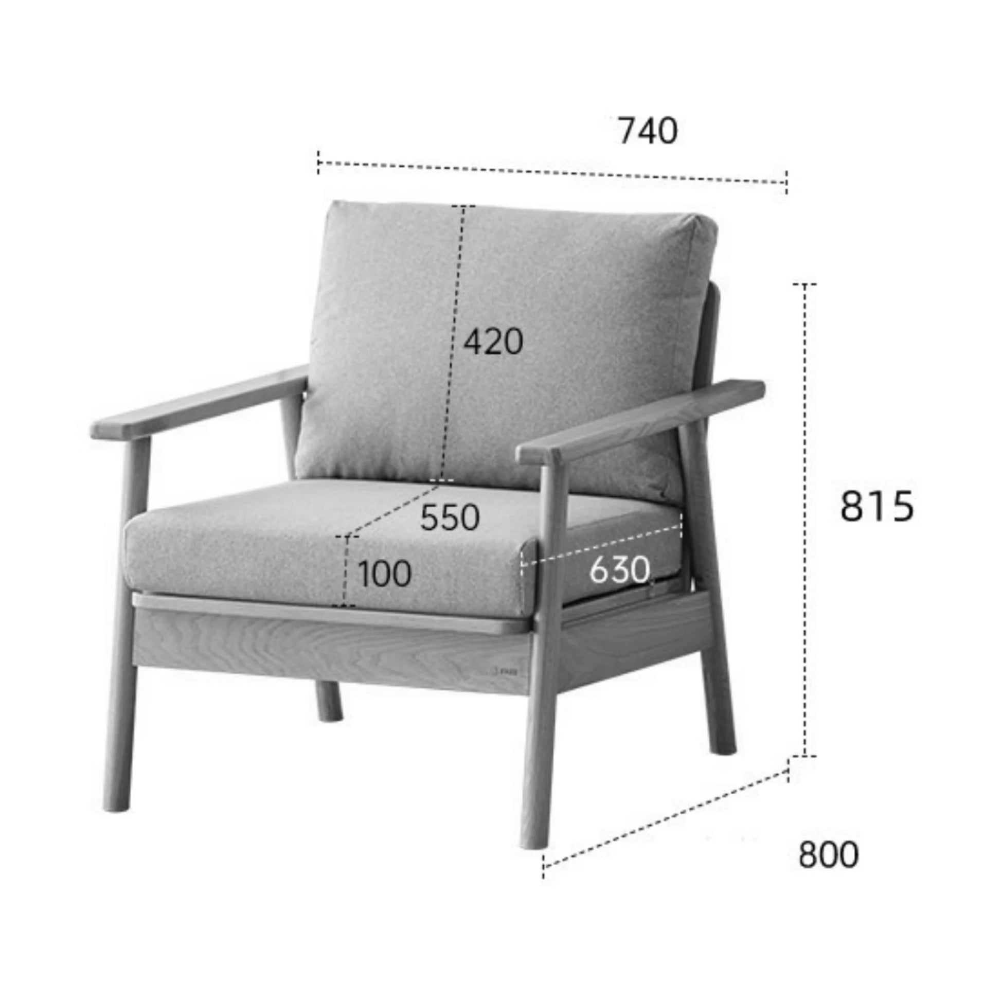 Solidwood Seattle 1-Seater Sofa, Beige & Dark Wood
