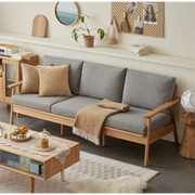 Solidwood Seattle 3-Seater Sofa,201x80CM, Grey & Natural Wood