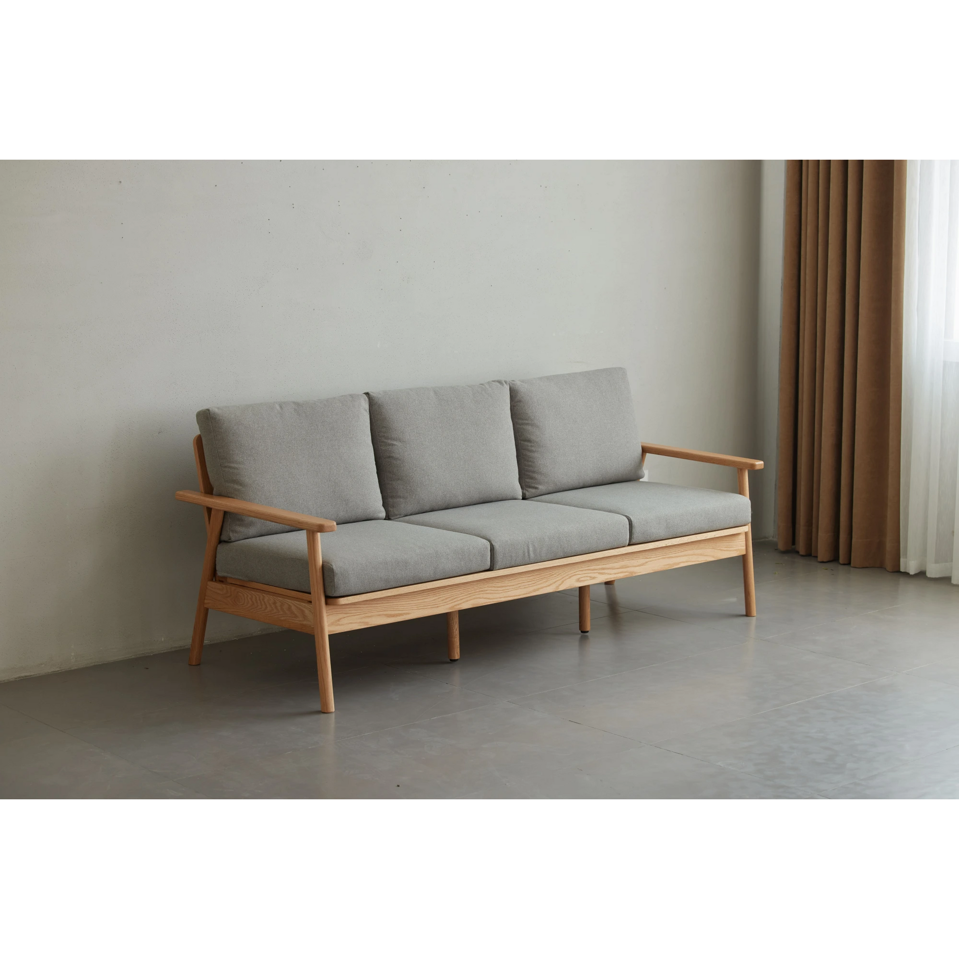 Solidwood Seattle 3-Seater Sofa,201x80CM, Grey & Natural Wood