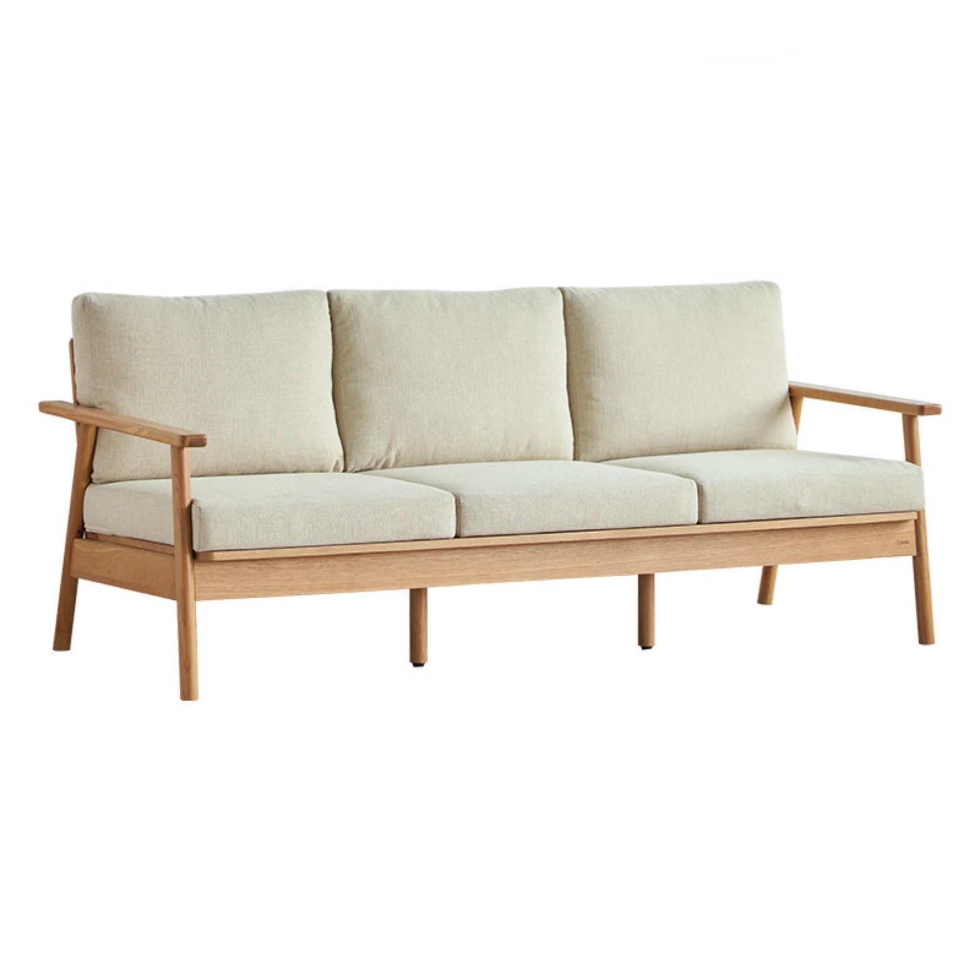 Solidwood Seattle 3-Seater Sofa,201x80CM, Beige & Natural Wood