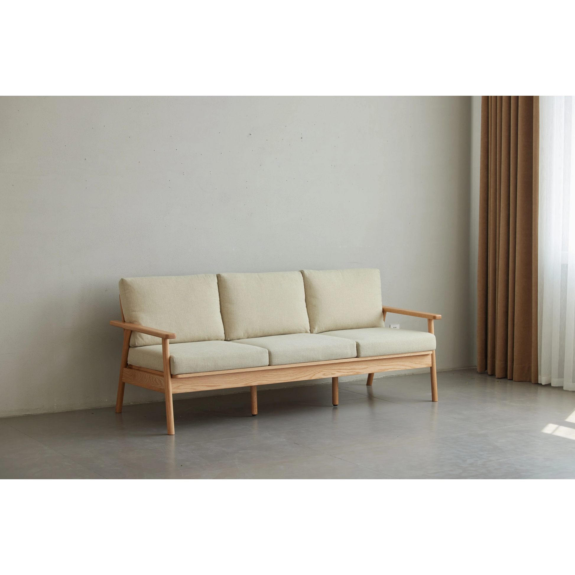 Solidwood Seattle 3-Seater Sofa,201x80CM, Beige & Natural Wood