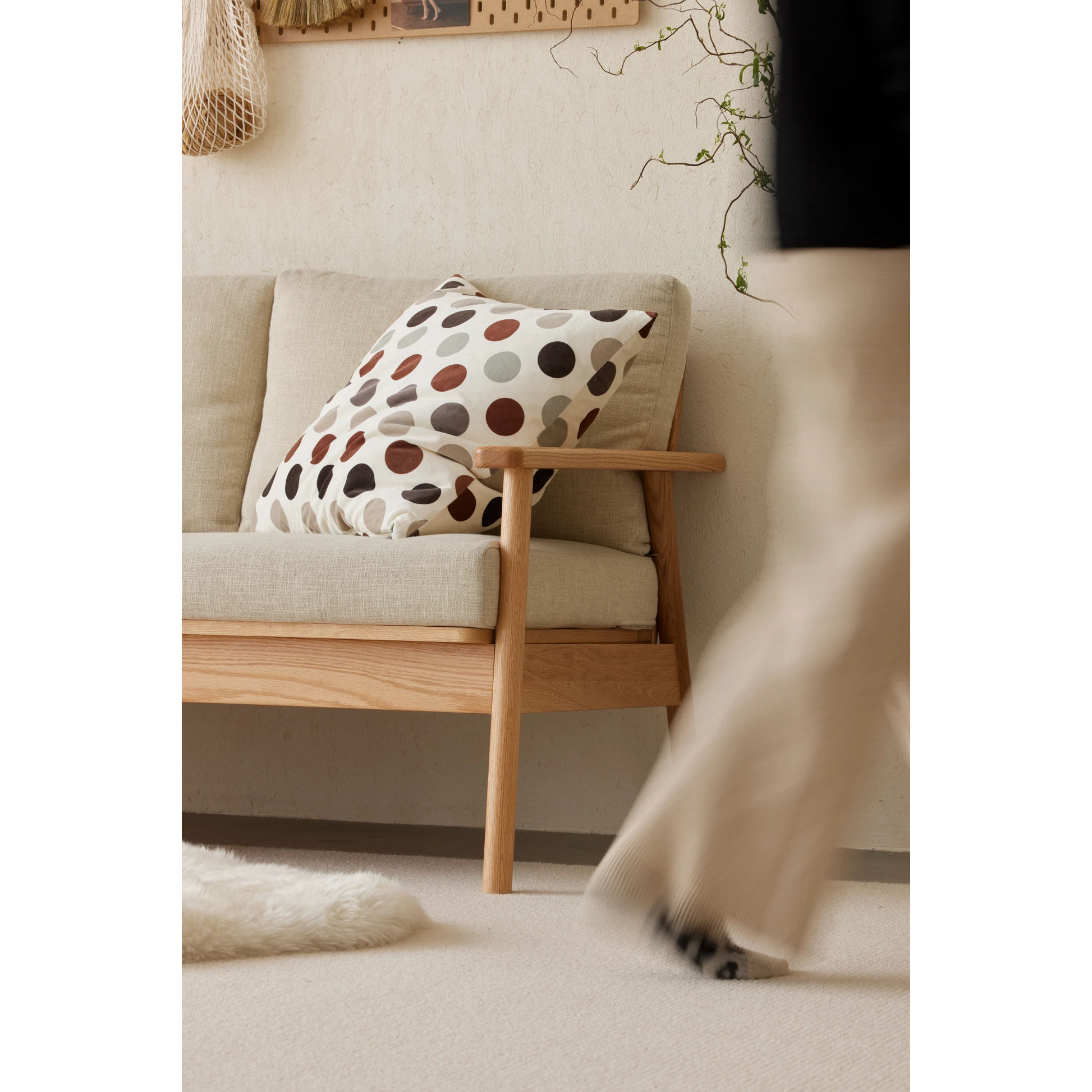 Solidwood Seattle 3-Seater Sofa,201x80CM, Beige & Natural Wood