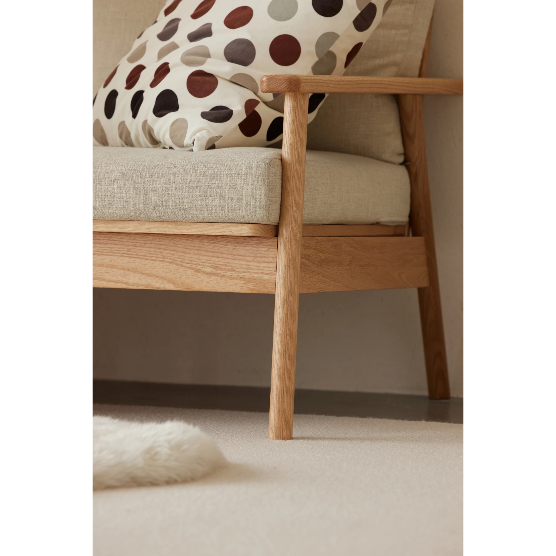 Solidwood Seattle 3-Seater Sofa,201x80CM, Beige & Natural Wood
