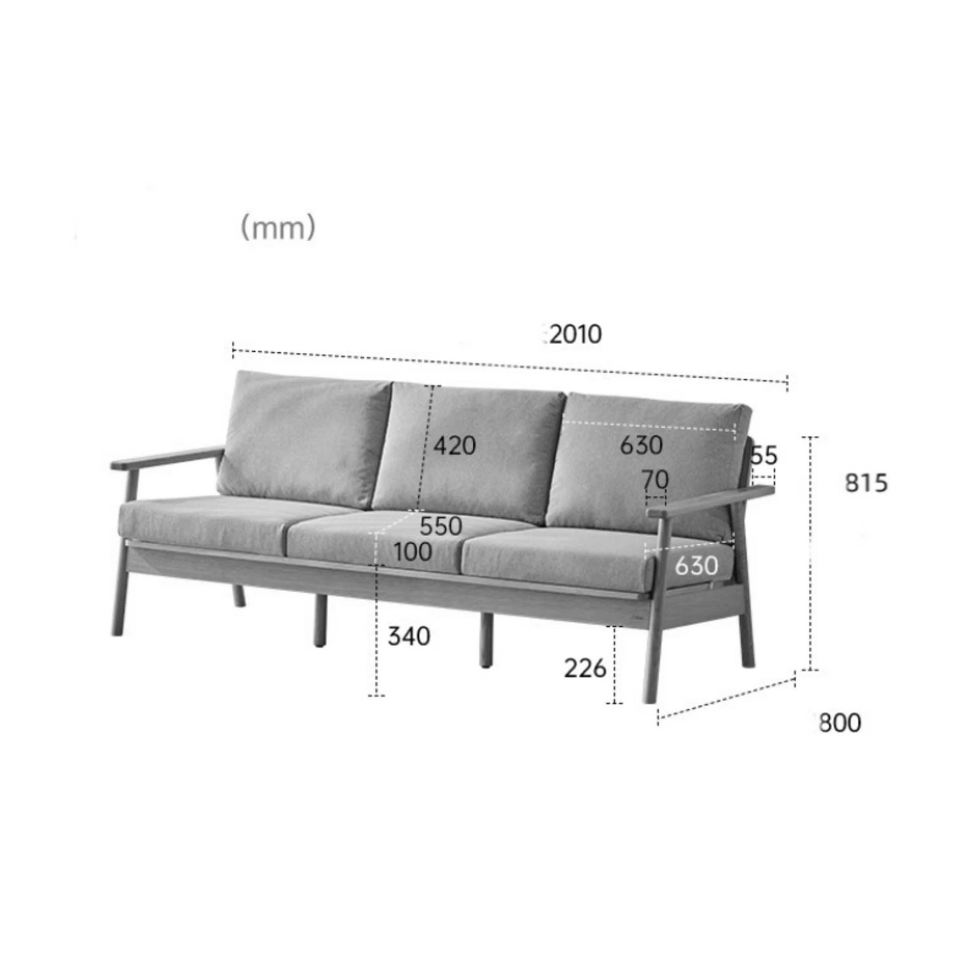 Solidwood Seattle 3-Seater Sofa,201x80CM, Beige & Natural Wood