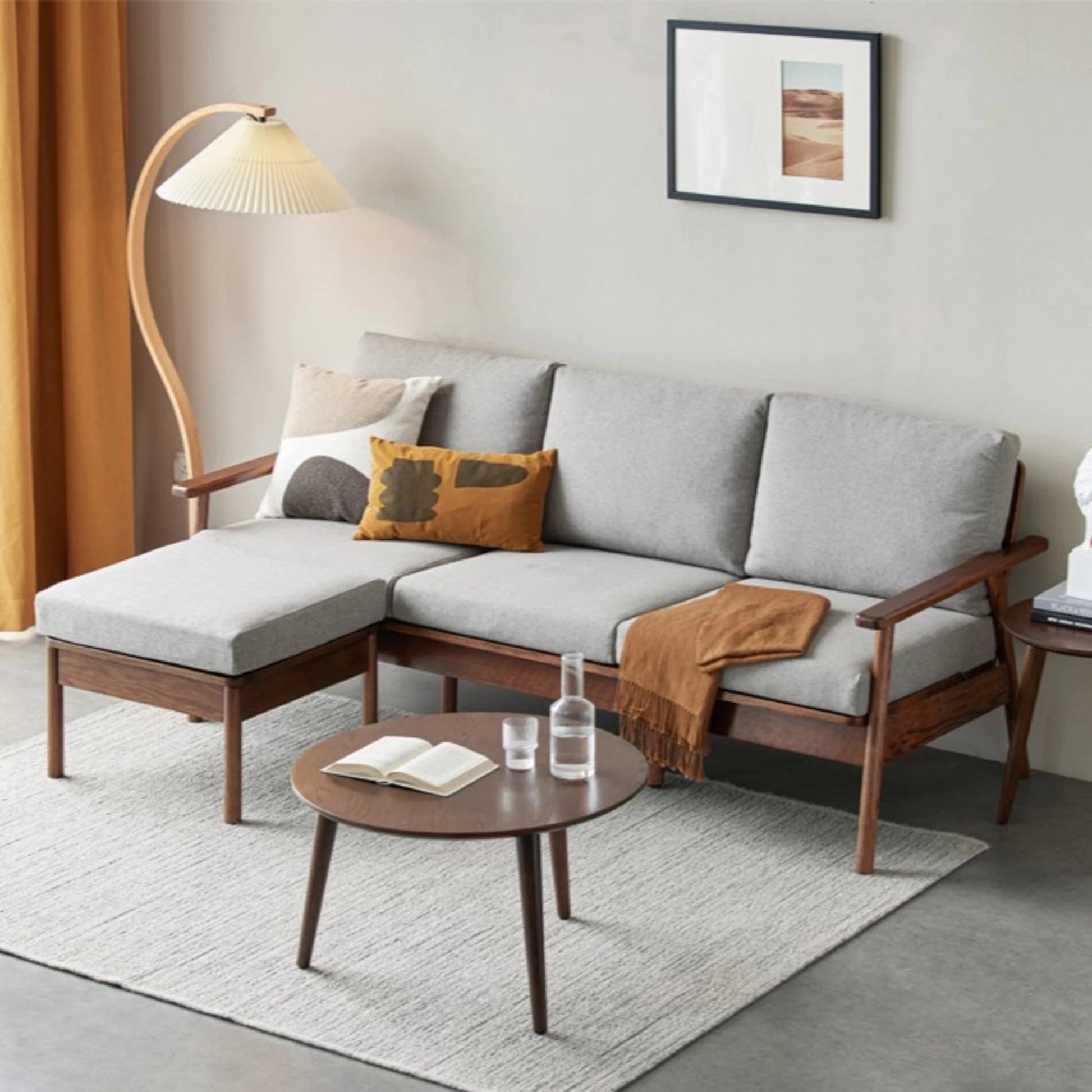Solidwood Seattle 3-Seater Sofa,201x80CM, Grey & Dark Wood