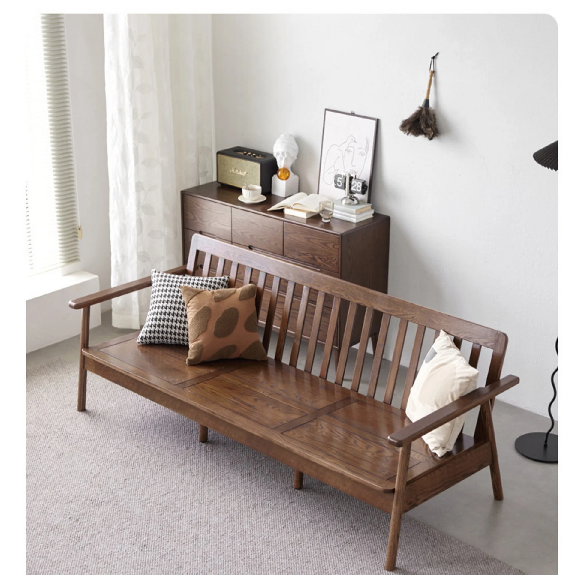 Solidwood Seattle 3-Seater Sofa,201x80CM, Beige & Dark Wood