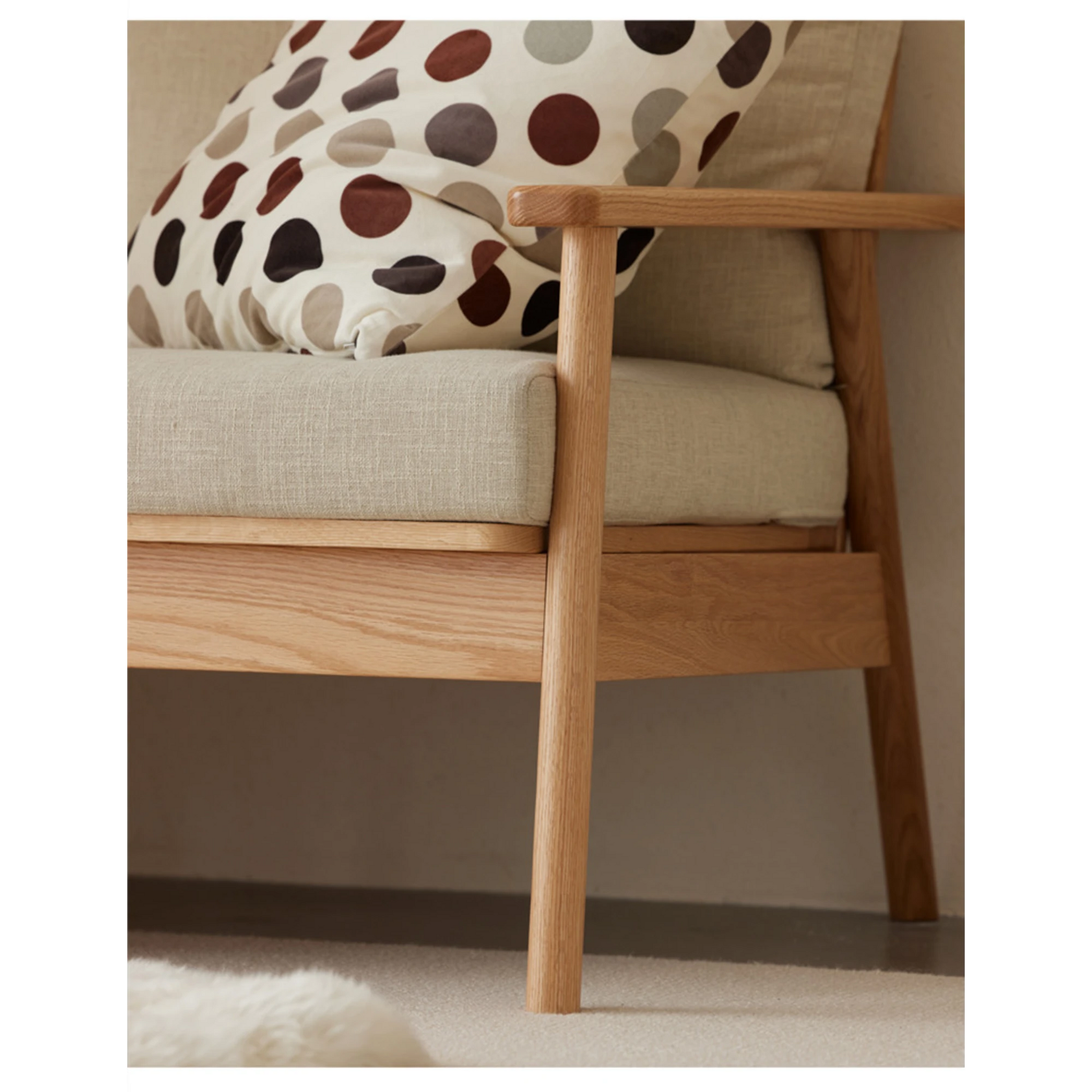 Solidwood Seattle 2-Seater Sofa, 137x80CM, Beige & Natural Wood