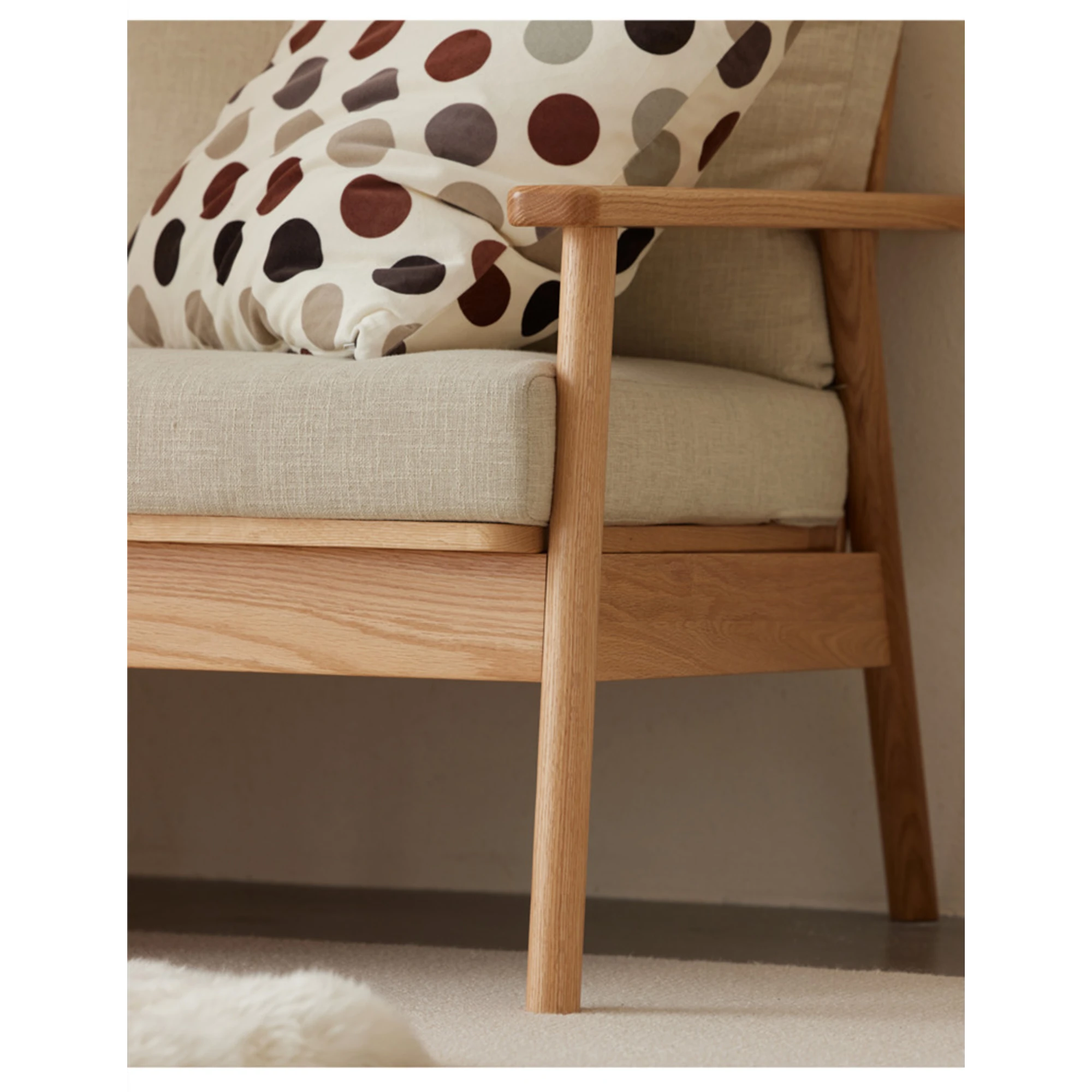 Solidwood Seattle 2-Seater Sofa, 137x80CM, Beige & Natural Wood