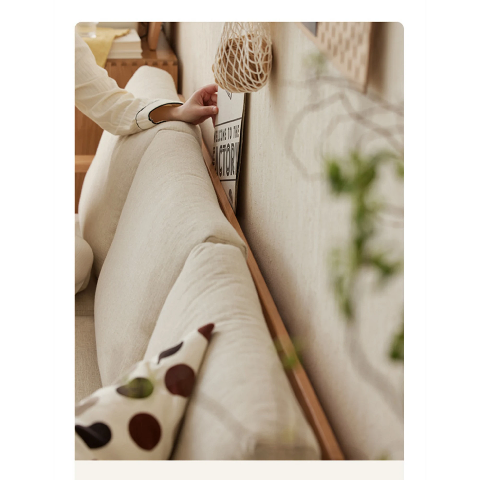 Solidwood Seattle 2-Seater Sofa, 137x80CM, Beige & Natural Wood