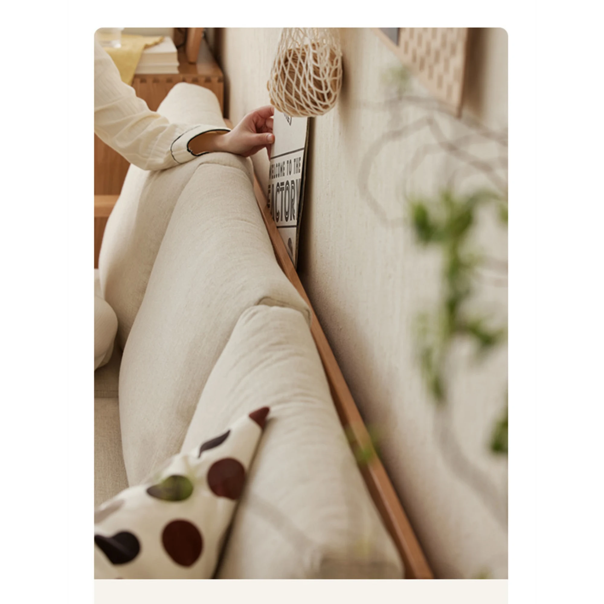 Solidwood Seattle 2-Seater Sofa, 137x80CM, Beige & Natural Wood