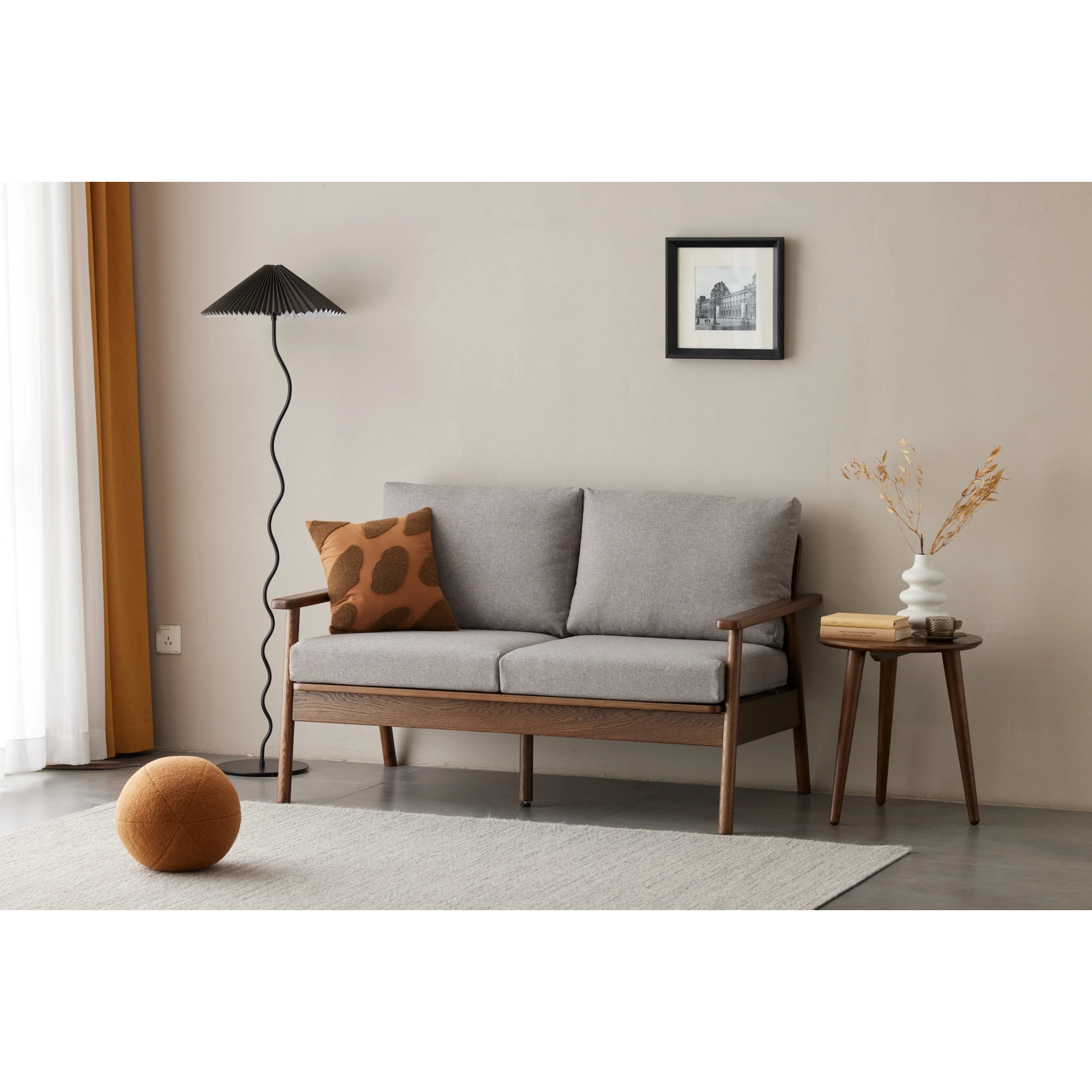 Solidwood Seattle 2-Seater Sofa, 137x80CM, Grey & Natural Wood