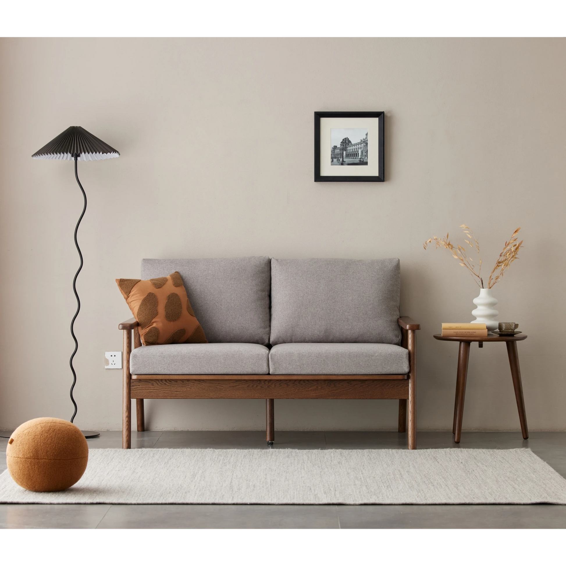 Solidwood Seattle 2-Seater Sofa, 137x80CM, Grey & Natural Wood