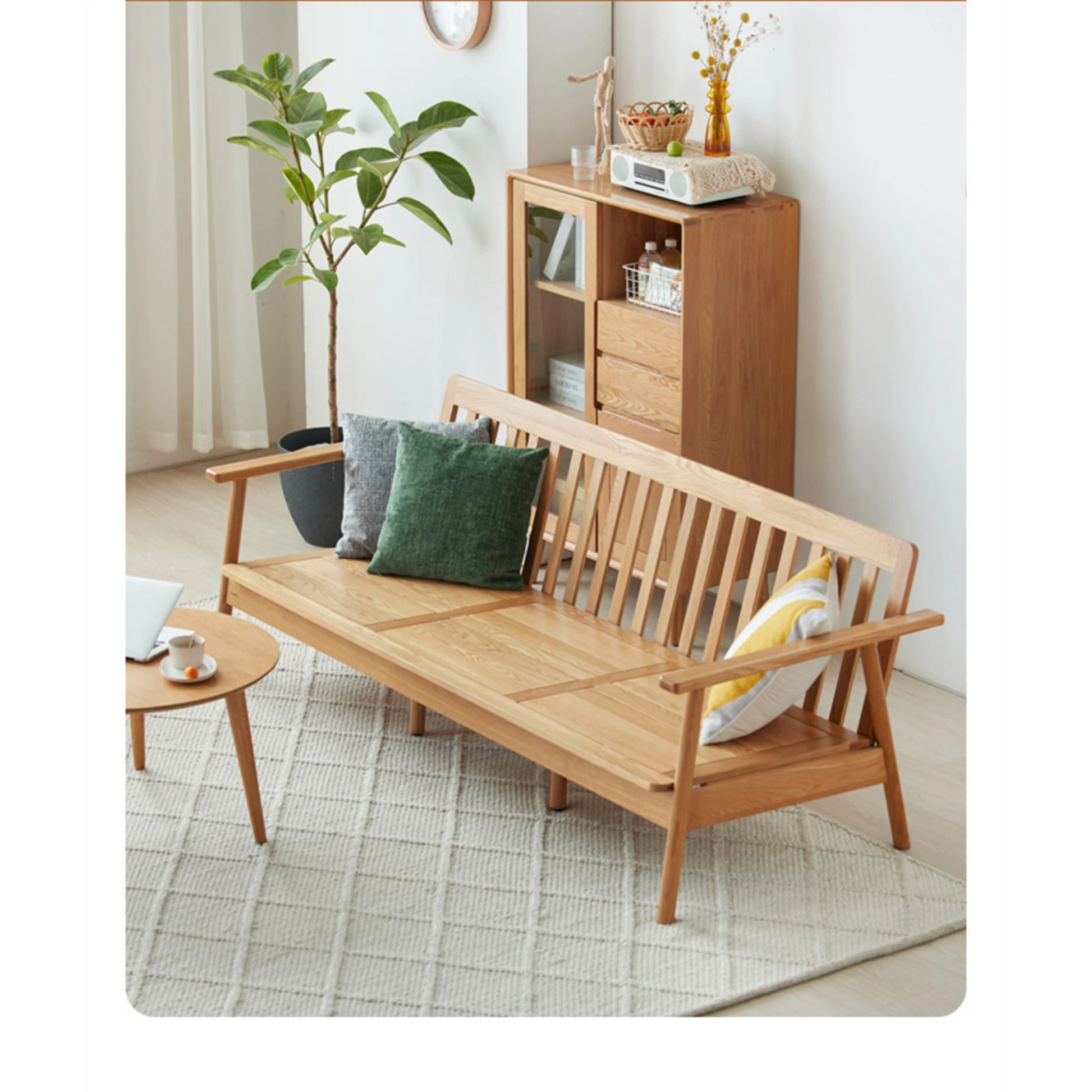 Solidwood Seattle 2-Seater Sofa, 137x80CM, Grey & Natural Wood