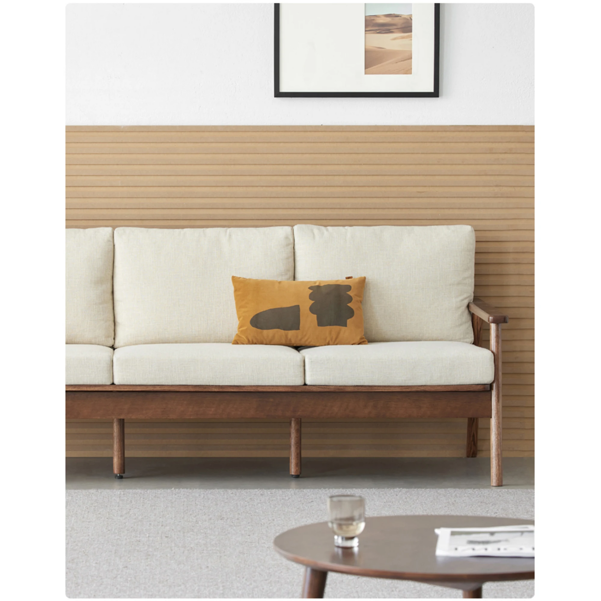 Solidwood Seattle 2-Seater Sofa, 137x80CM, Beige & Dark Wood