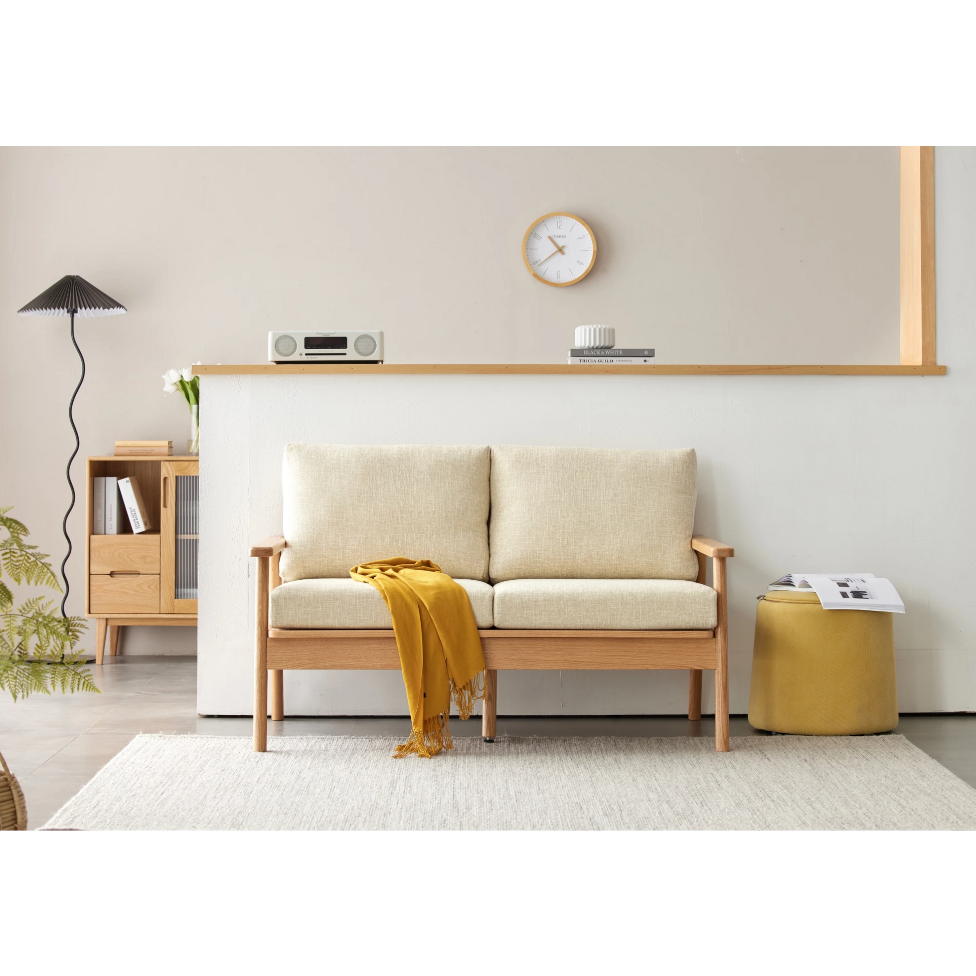 Solidwood Seattle 2-Seater Sofa, 137x80CM, Beige & Dark Wood