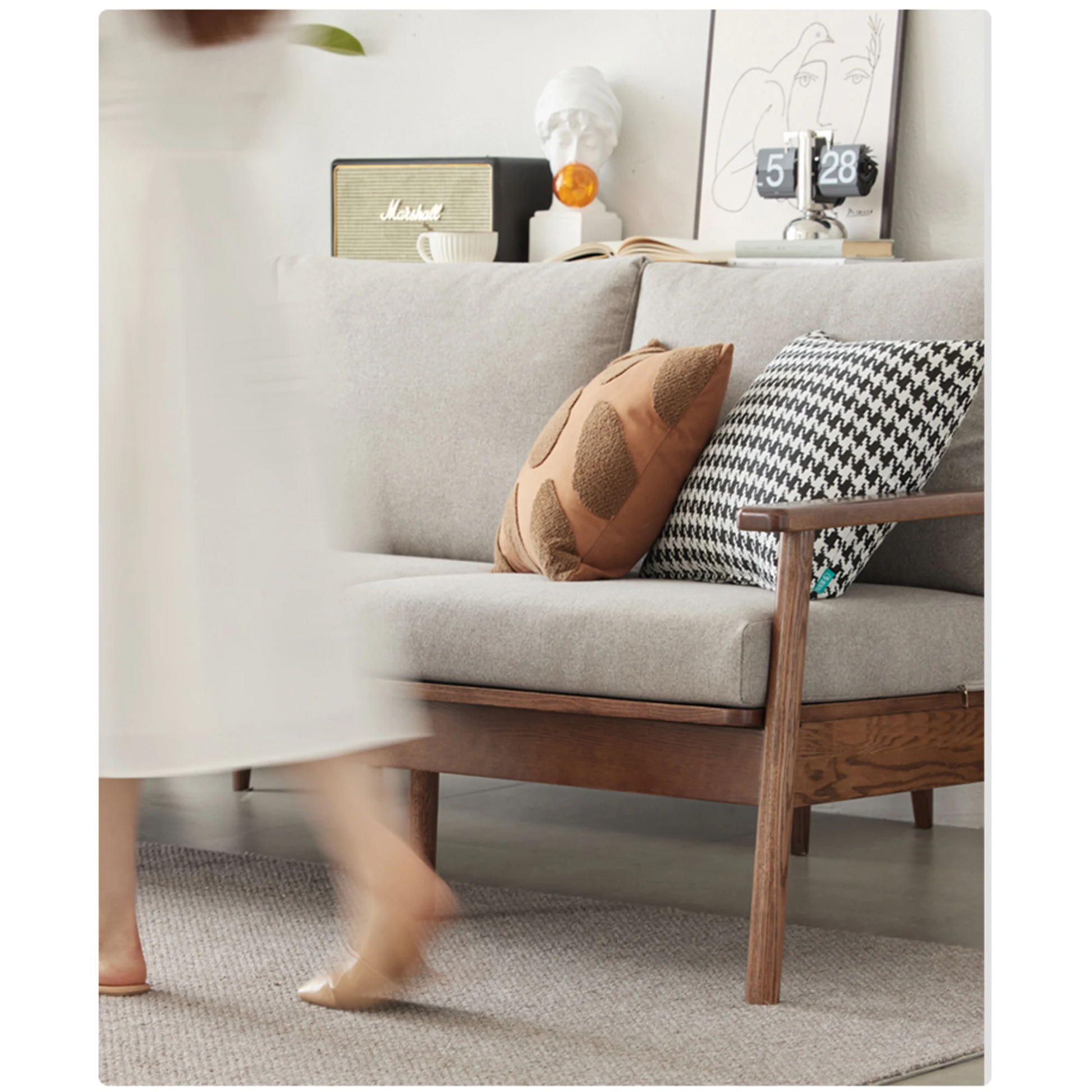 Solidwood Seattle 2-Seater Sofa, 137x80CM, Beige & Dark Wood