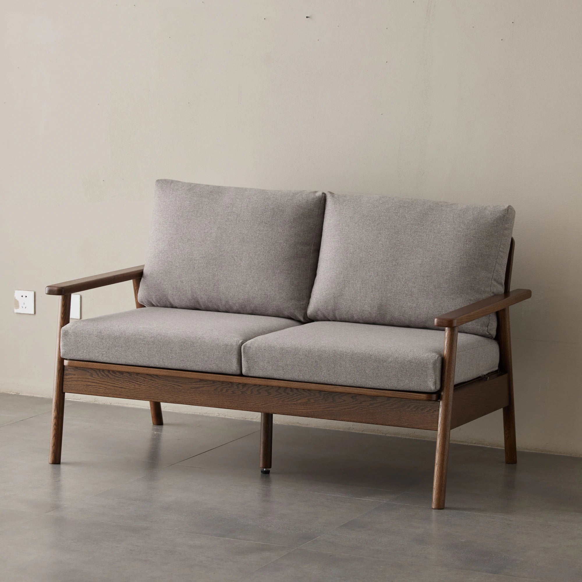 Solidwood Seattle 2-Seater Sofa, 137x80CM, Grey & Dark Wood
