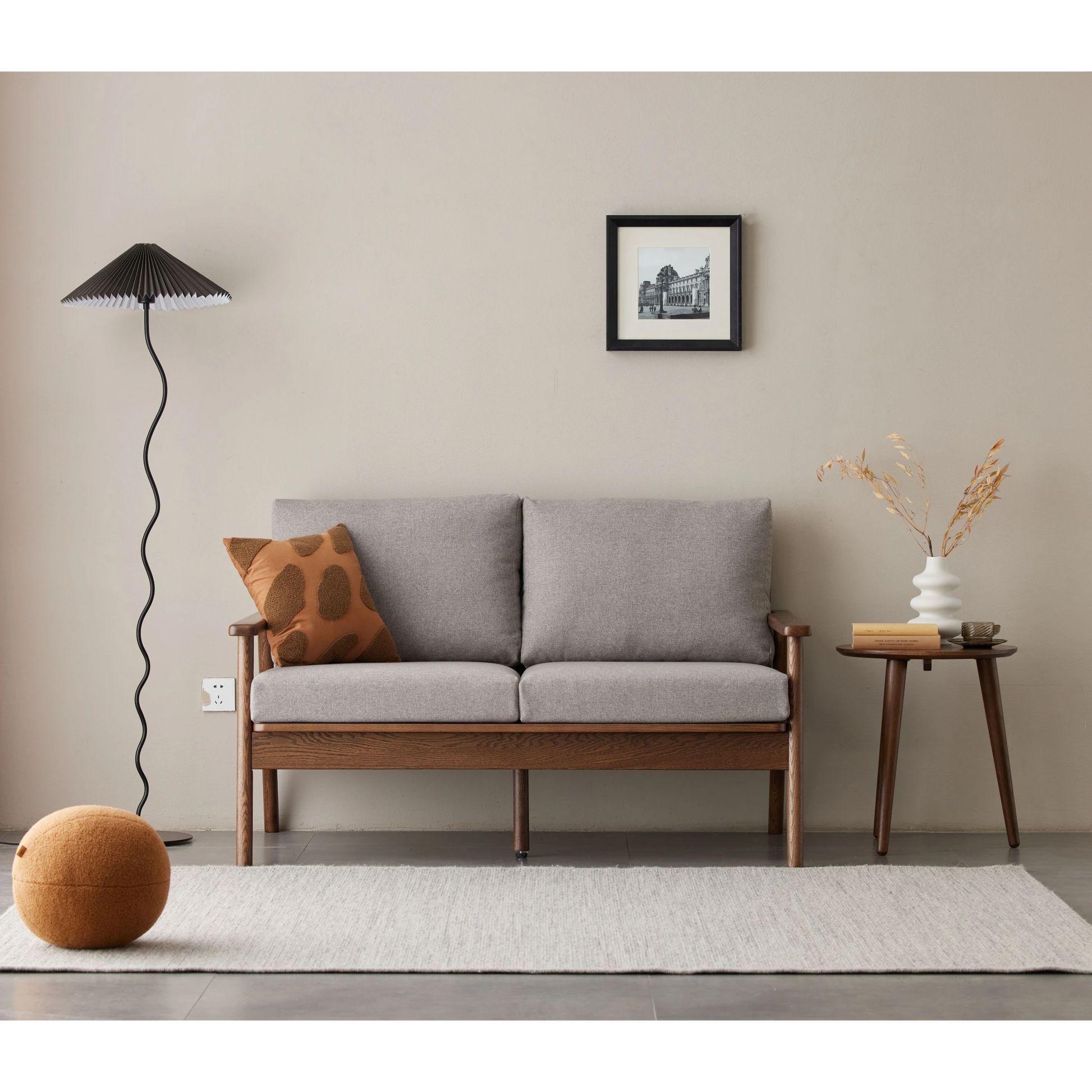 Solidwood Seattle 2-Seater Sofa, 137x80CM, Grey & Dark Wood