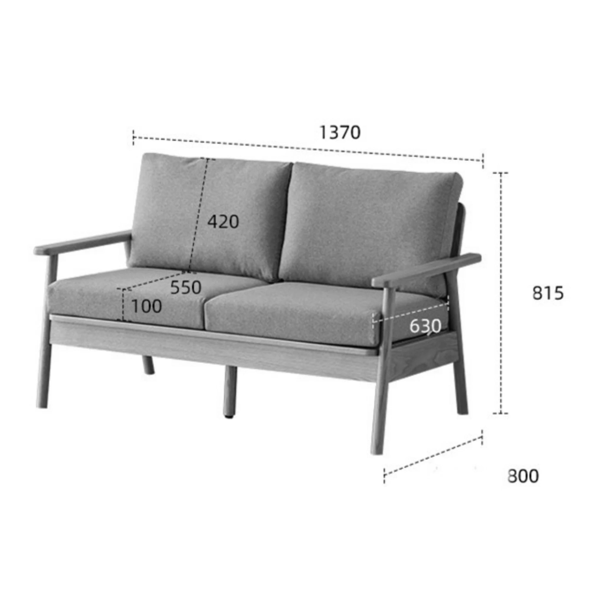 Solidwood Seattle 2-Seater Sofa, 137x80CM, Grey & Dark Wood