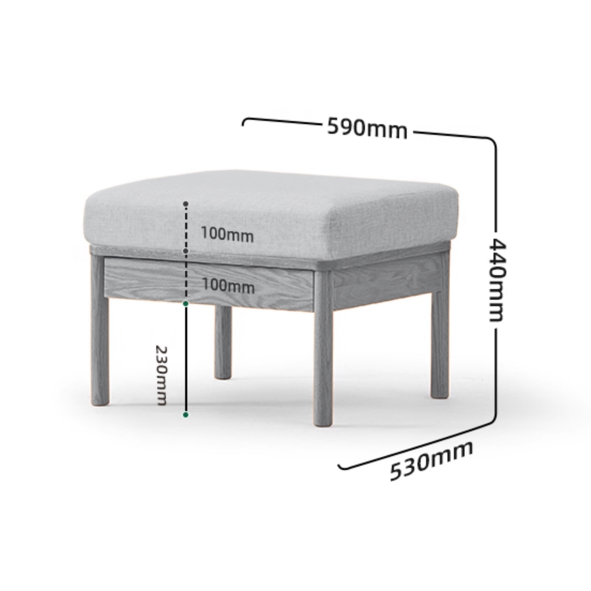 Solidwood Seattle Ottoman, 59x53CM, Beige & Natural Wood