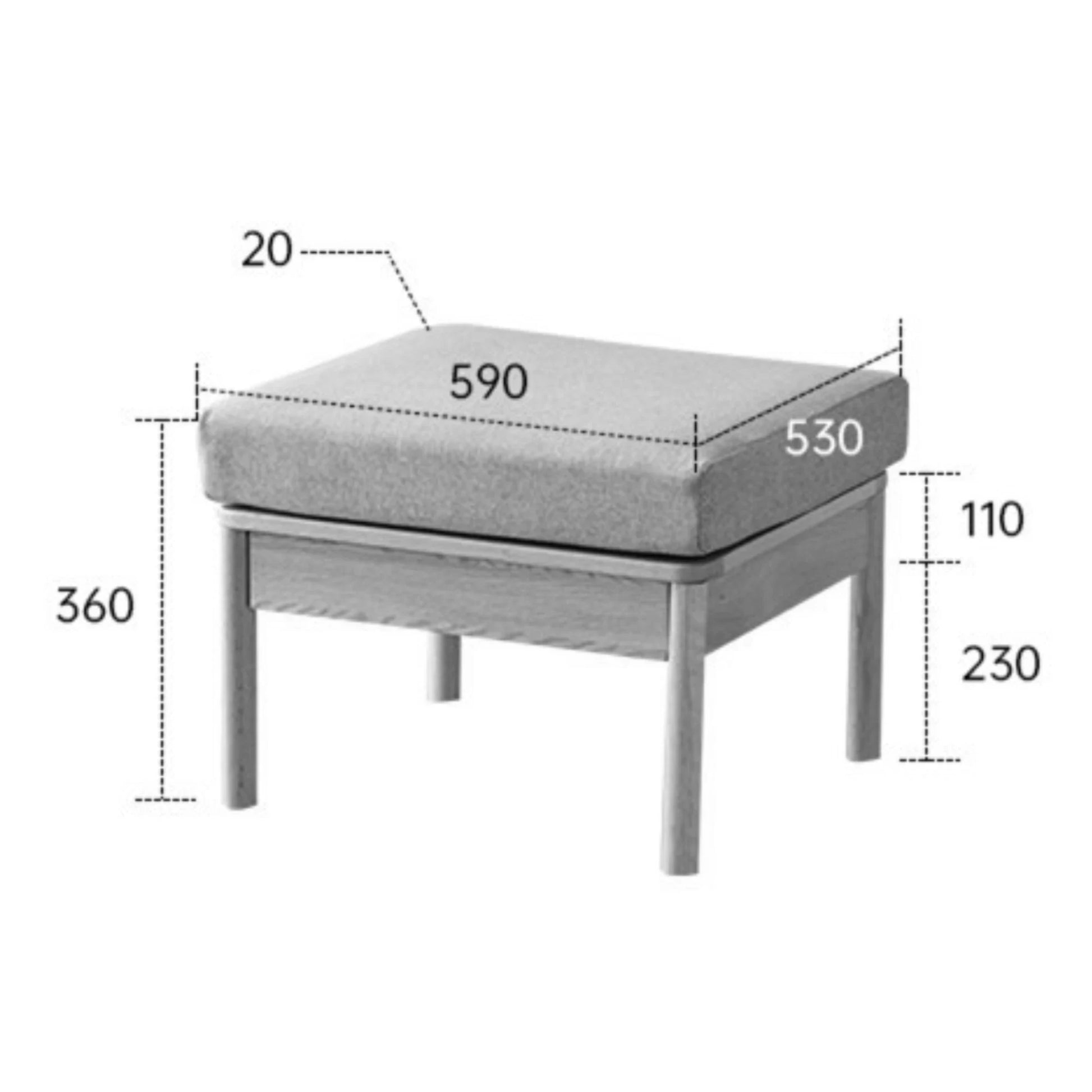 Solidwood Seattle Ottoman, 59x53CM, Beige & Natural Wood