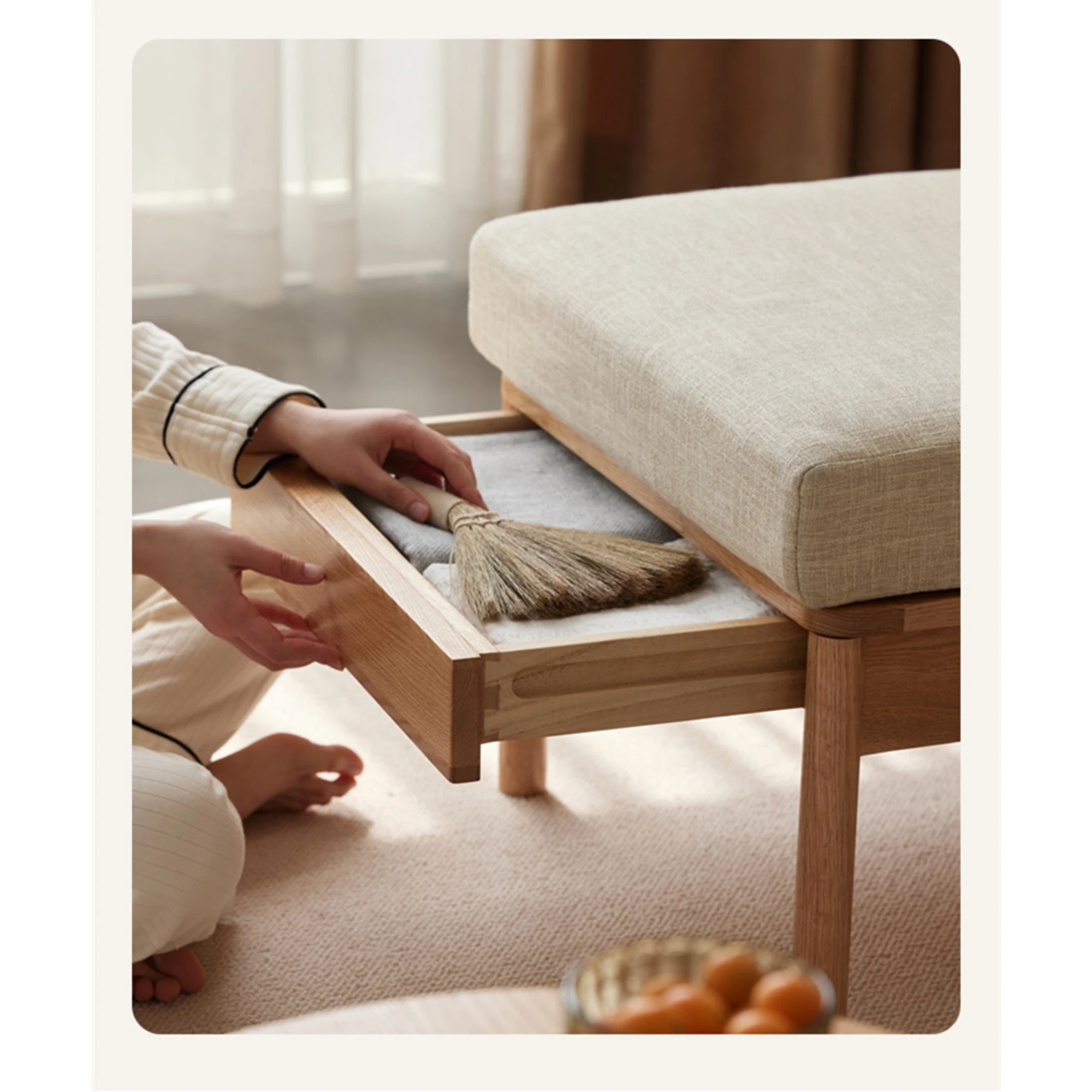 Solidwood Seattle Ottoman, 59x53CM, Grey & Natural Wood