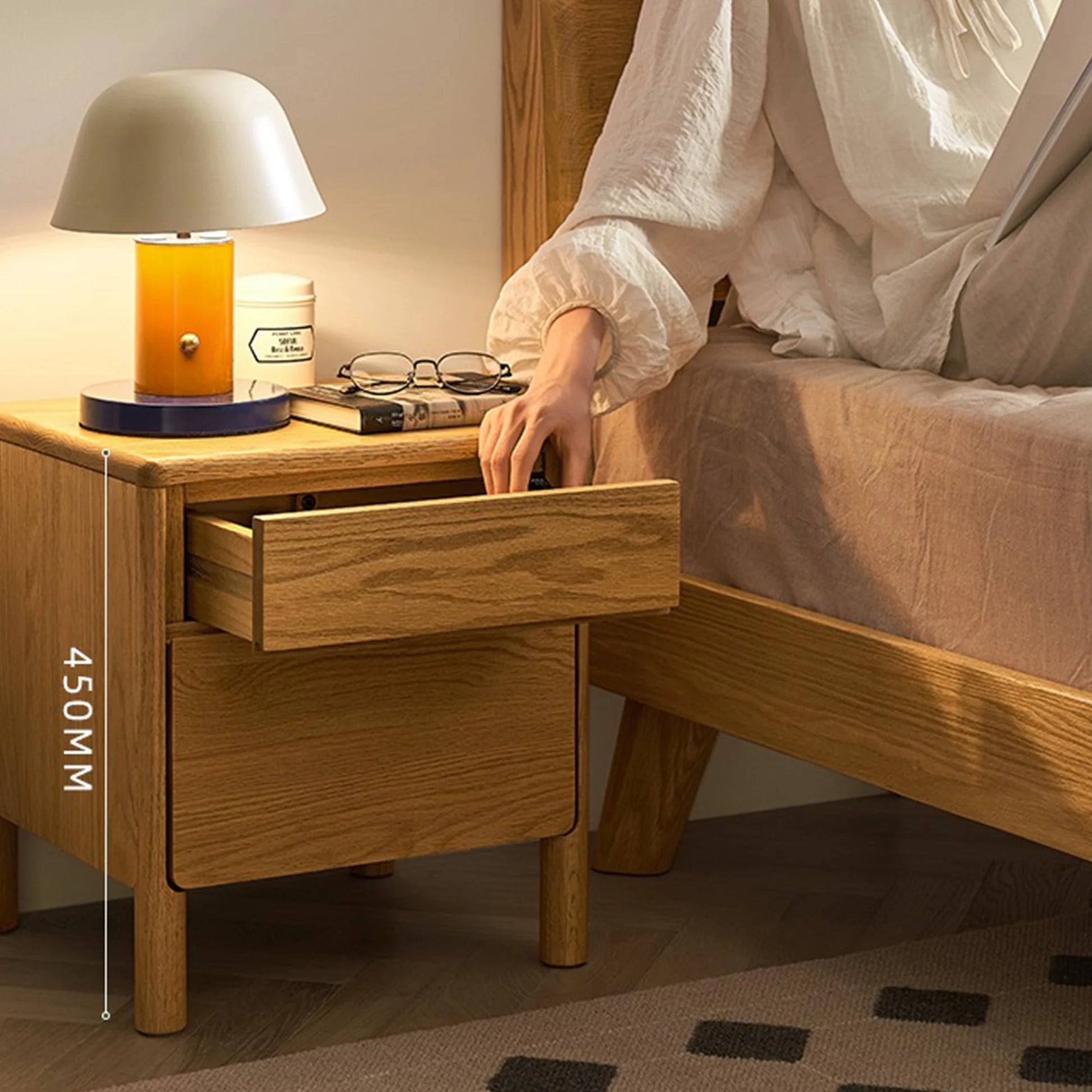 Solidwood Wind Bedside Table, 40x36x45cm, Natural Wood