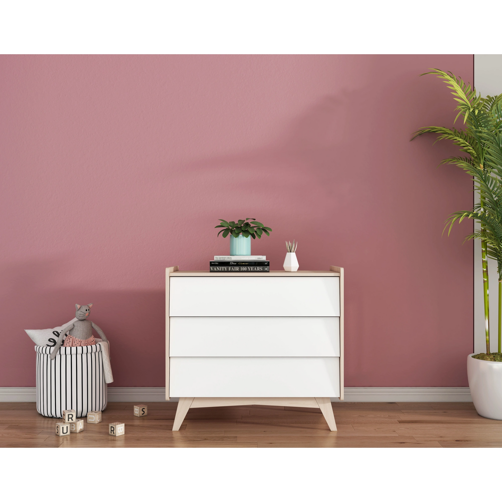 Alpaka Kaia Kids Chest of 3 Drawers, White,  93x55.5x100cm