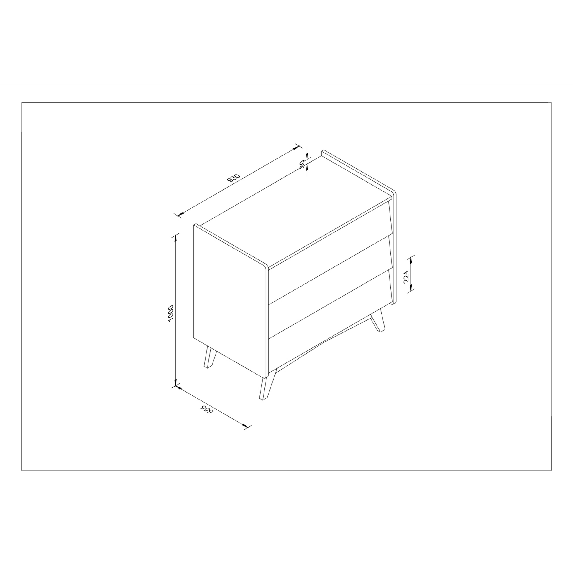 Alpaka Kaia Kids Chest of 3 Drawers, White,  93x55.5x100cm