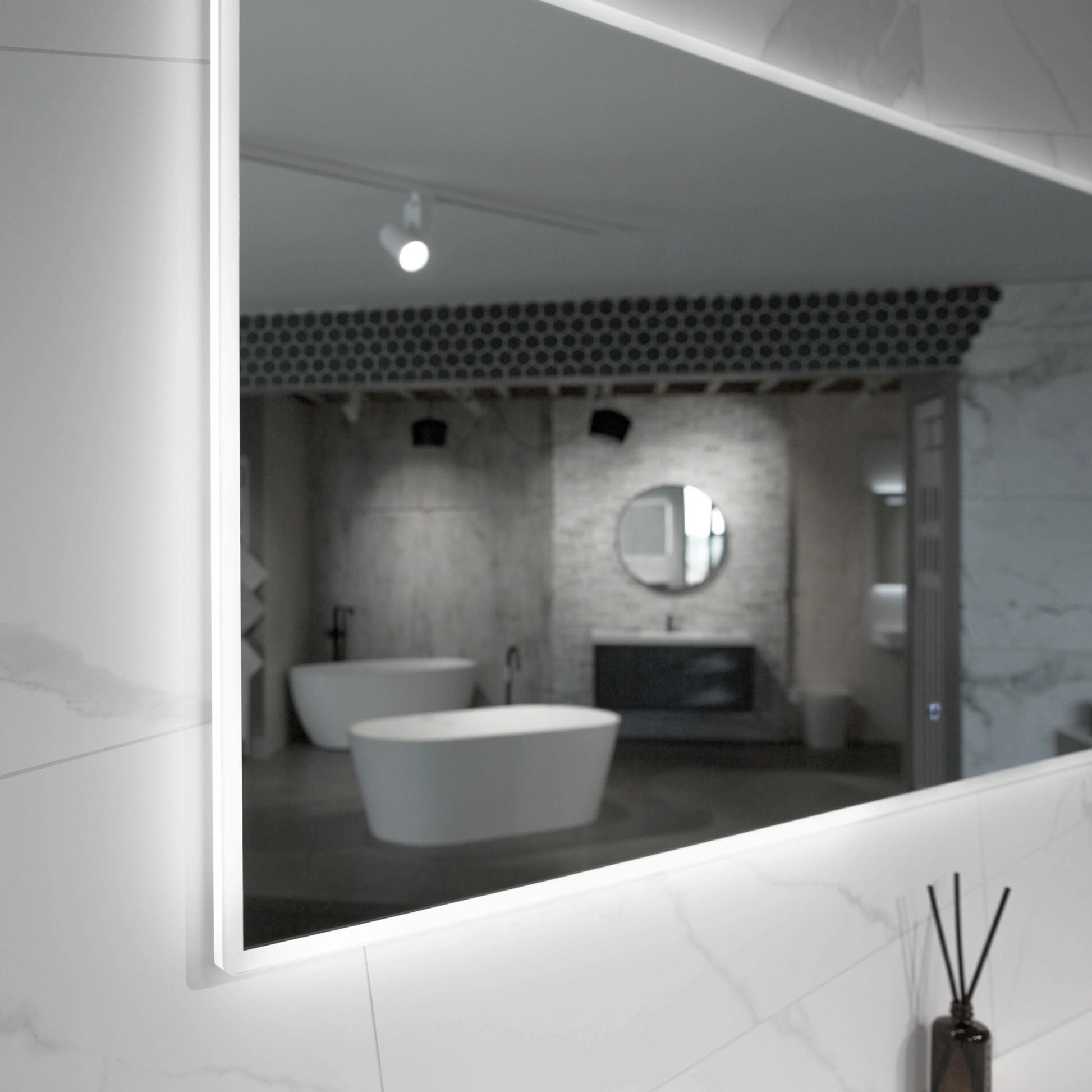Aruvo Arled Rectangle LED Acrylic Frame Bathroom Mirror with Demister 90cm