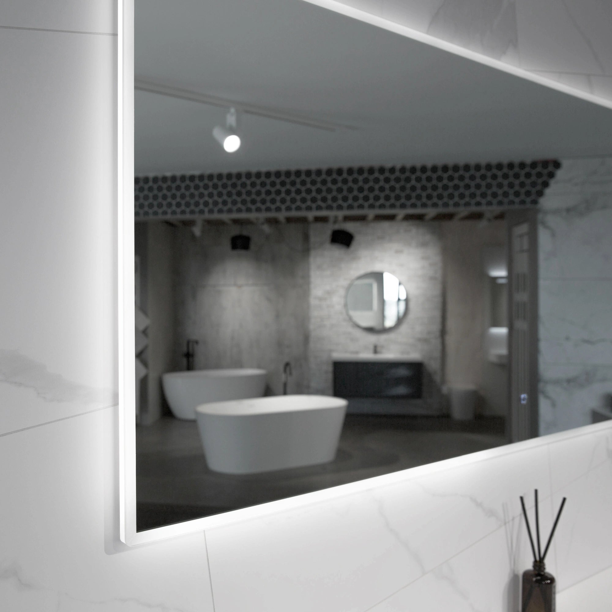 Aruvo Arled Rectangle LED Acrylic Frame Bathroom Mirror with Demister 90cm