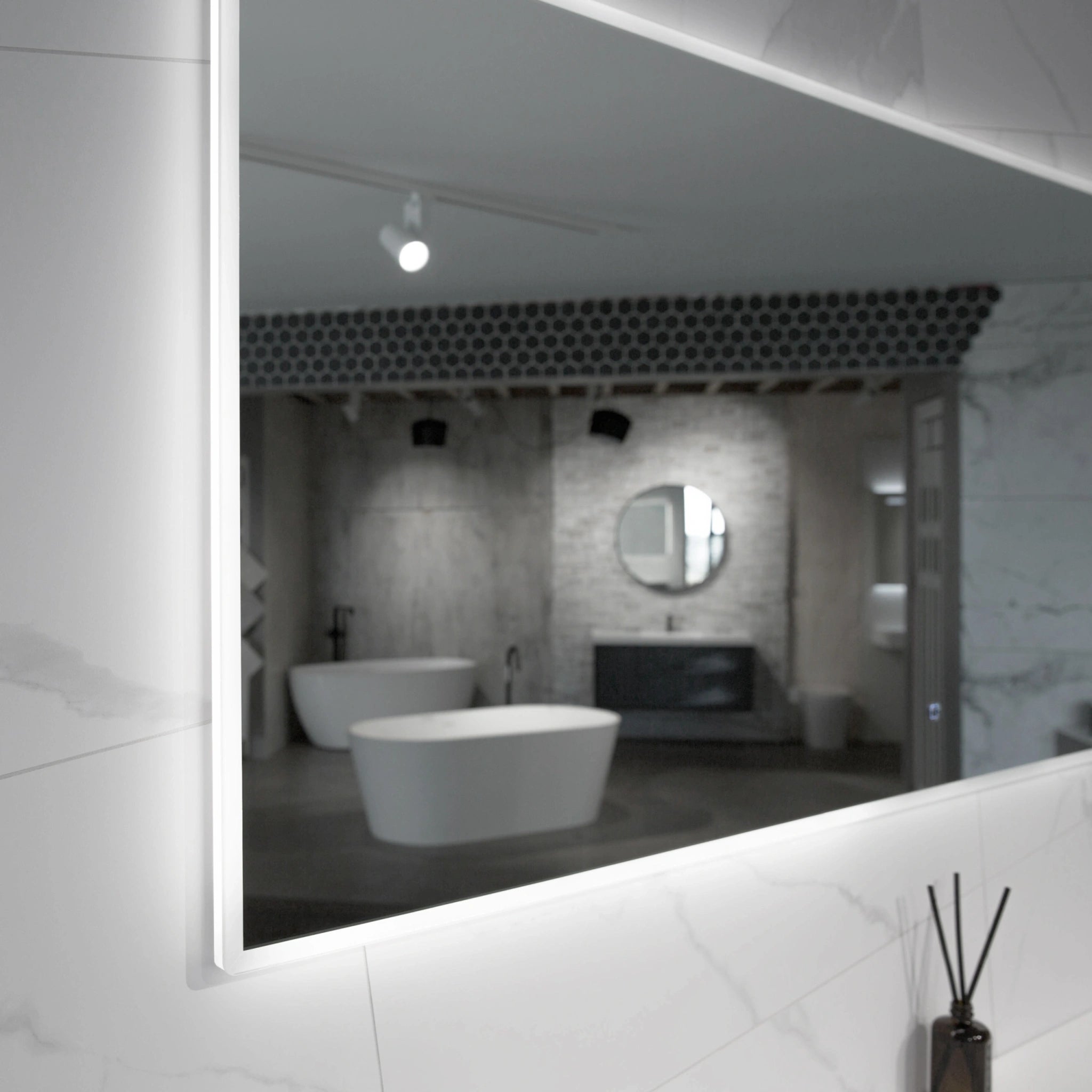 Aruvo Arled Rectangle LED Acrylic Frame Bathroom Mirror with Demister 90cm