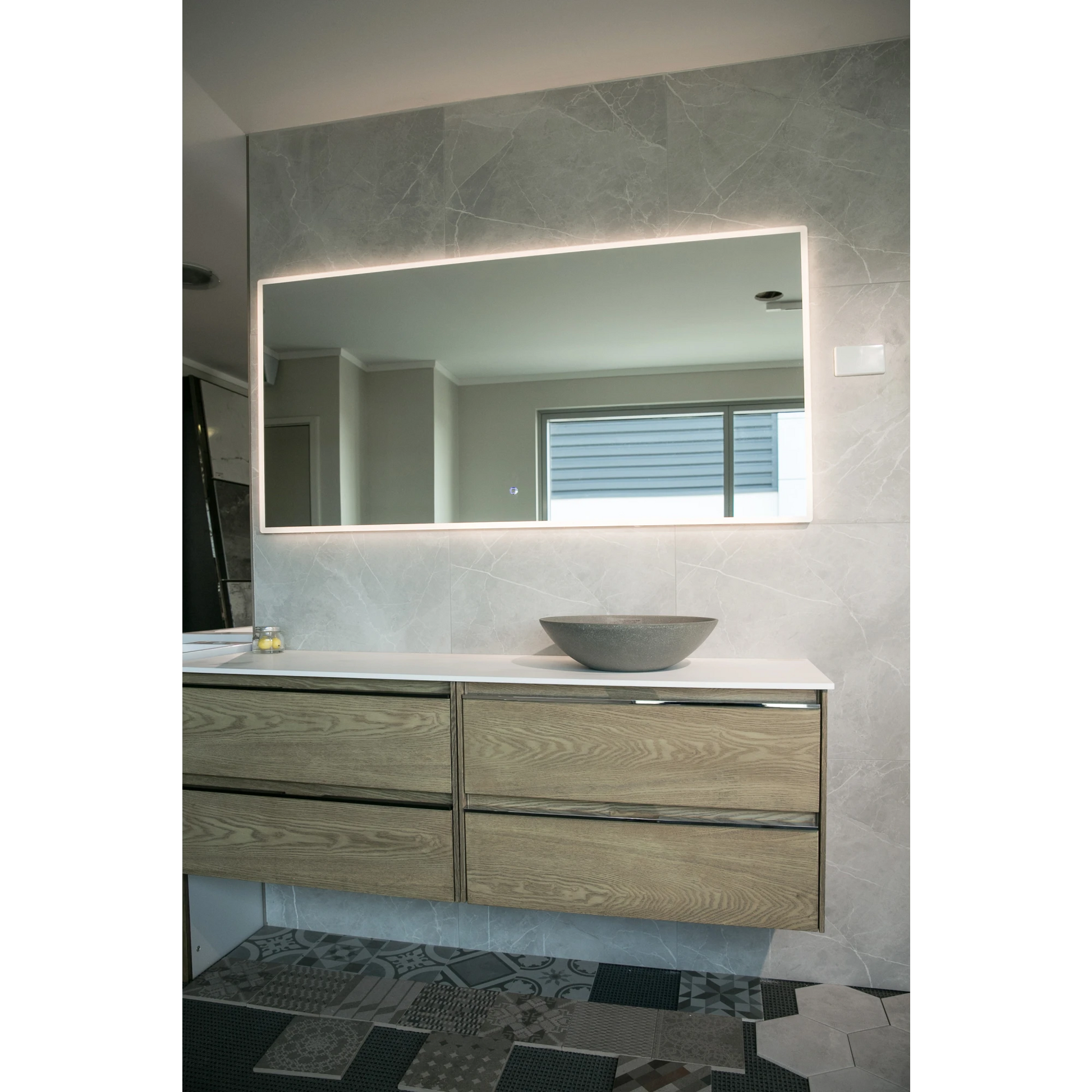 Aruvo ArledRectangle LED Acrylic Frame Bathroom Mirror with Demister 150cm