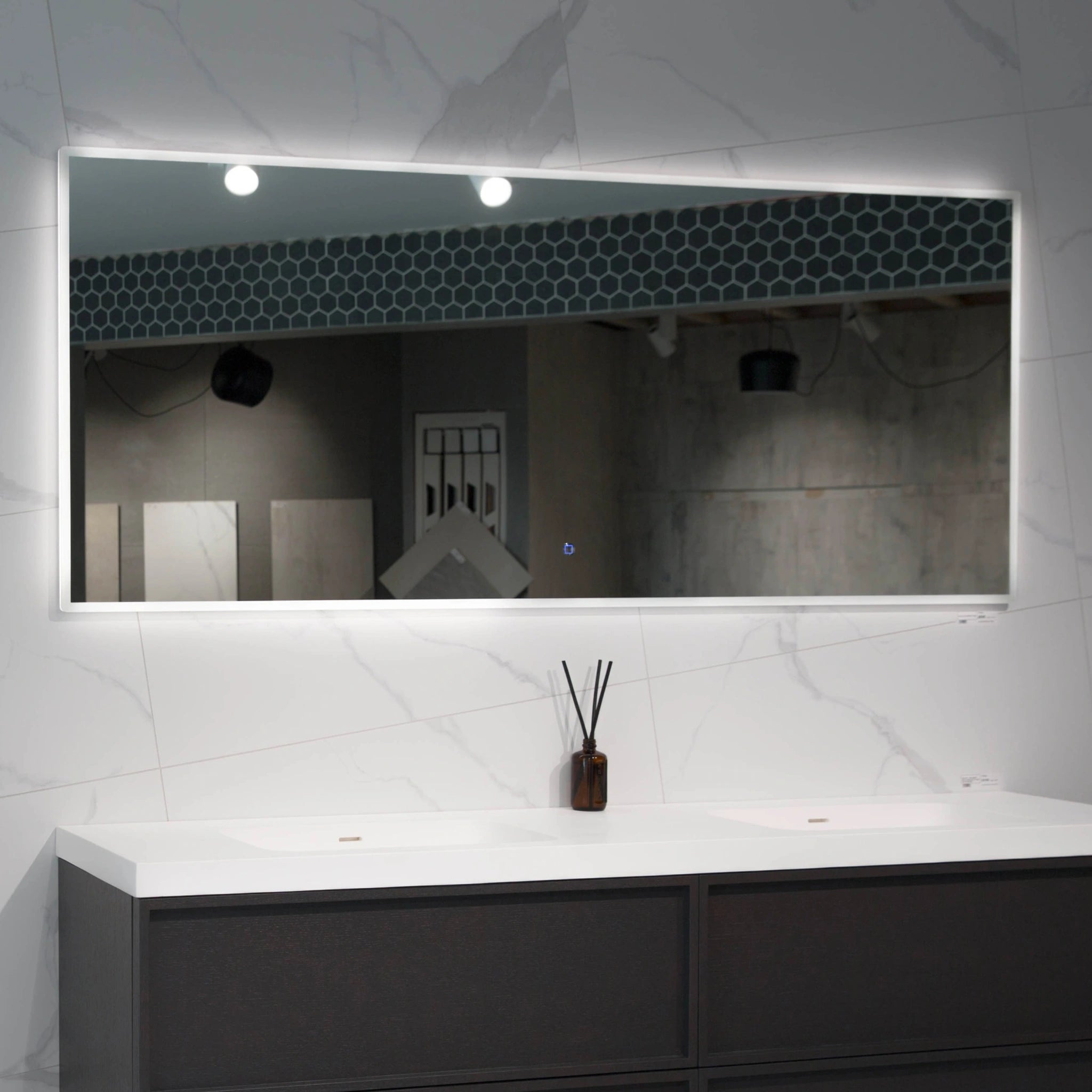 Aruvo Arled Rectangle LED Acrylic Frame Bathroom Mirror with Demister 180cm