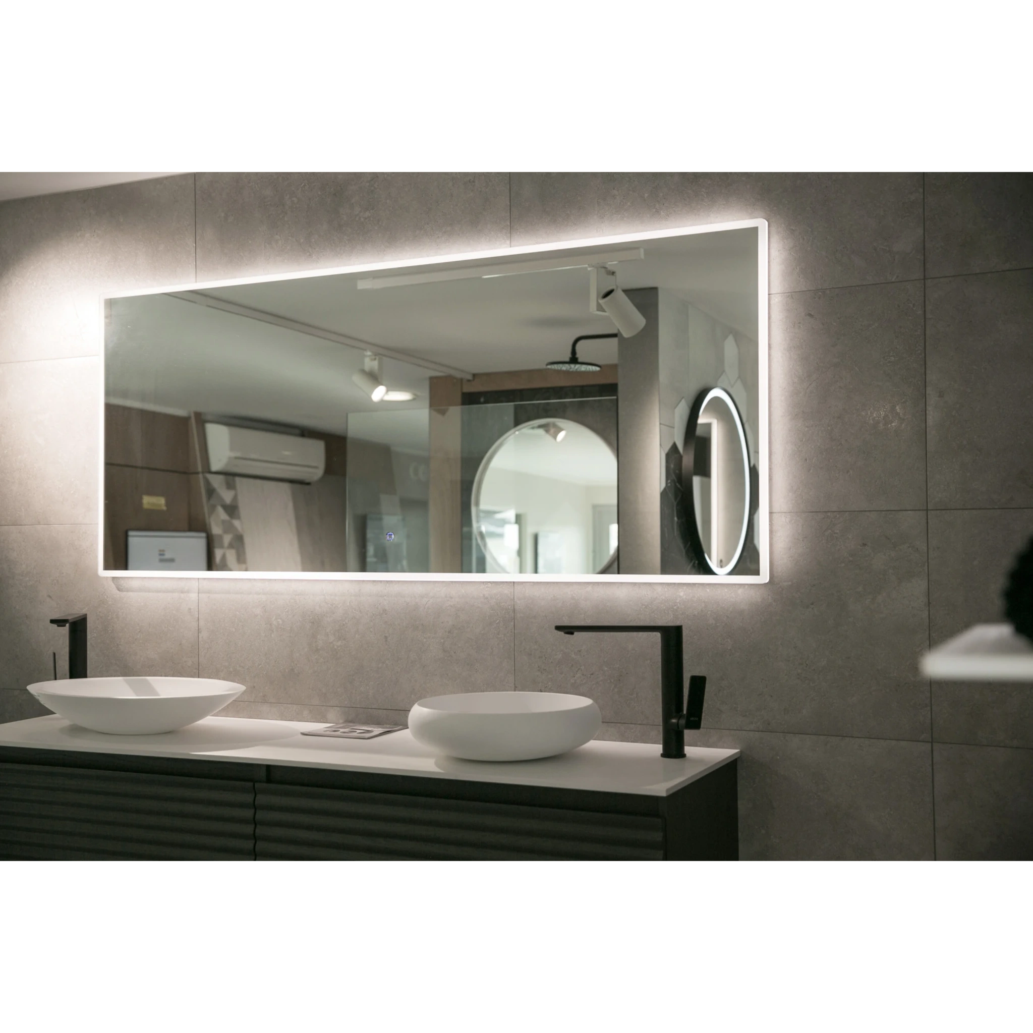 Aruvo Arled Rectangle LED Acrylic Frame Bathroom Mirror with Demister 180cm