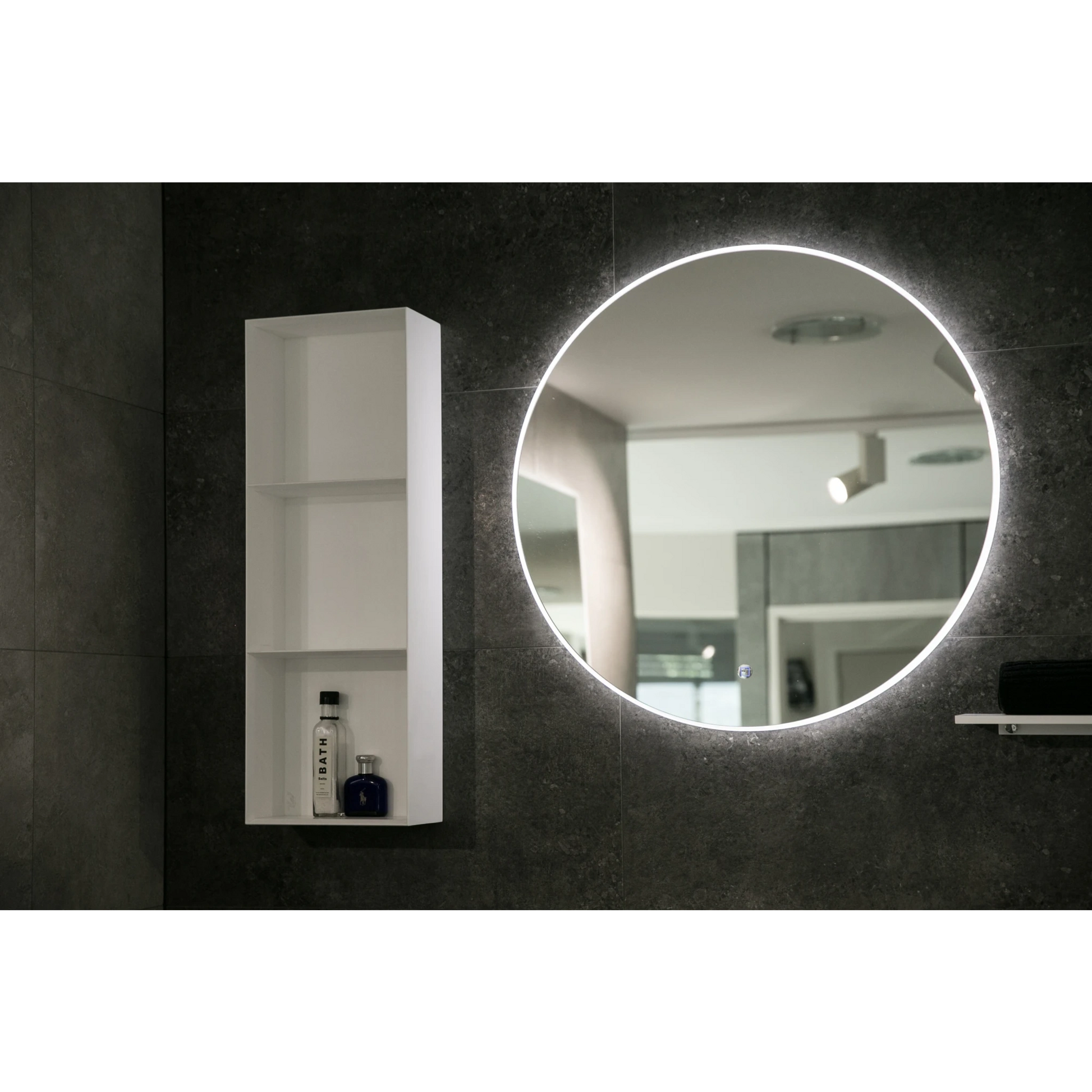Aruvo Arled Round LED Acrylic Frame Bathroom Mirror with Demister 80cm