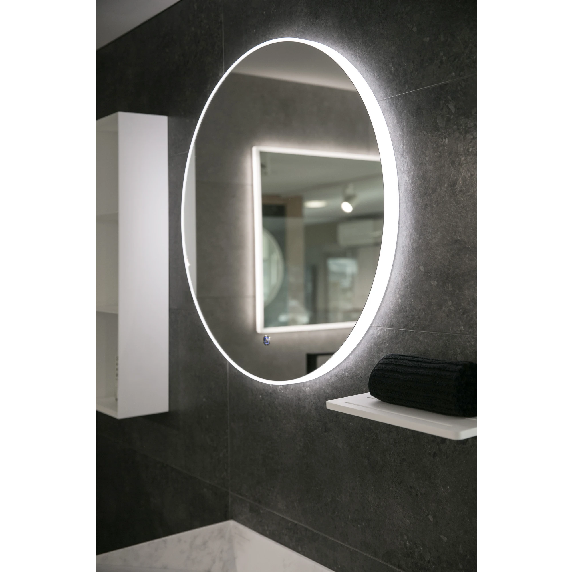 Aruvo Arled Round LED Acrylic Frame Bathroom Mirror with Demister 90cm