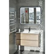 Aruvo Frled Rectangle Black Metal Frame LED Bathroom Mirror 90cm