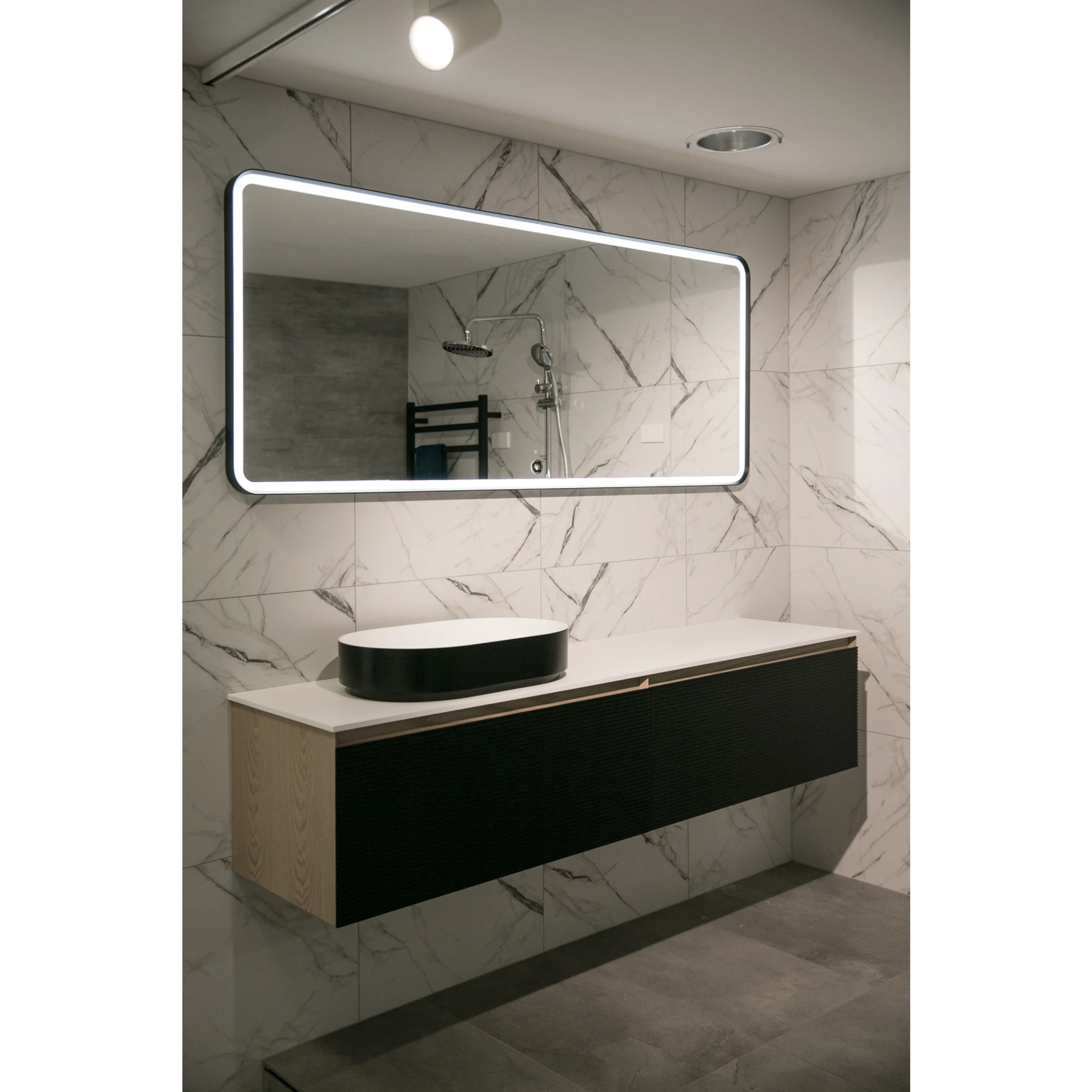 Aruvo Frled Rectangle Black Metal Frame LED Bathroom Mirror 180cm