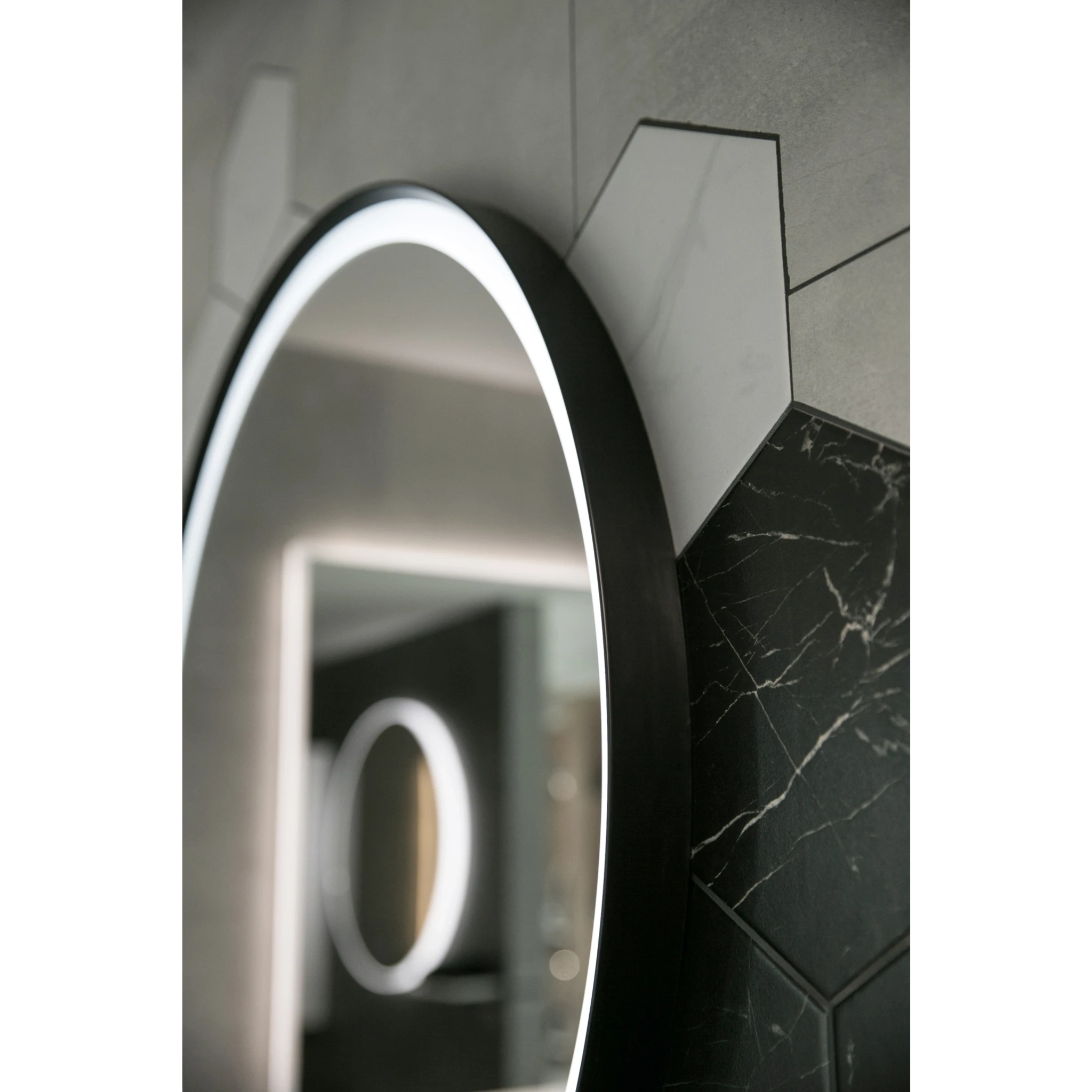 Aruvo Frled Round Black Metal Frame LED Bathroom Mirror 60cm