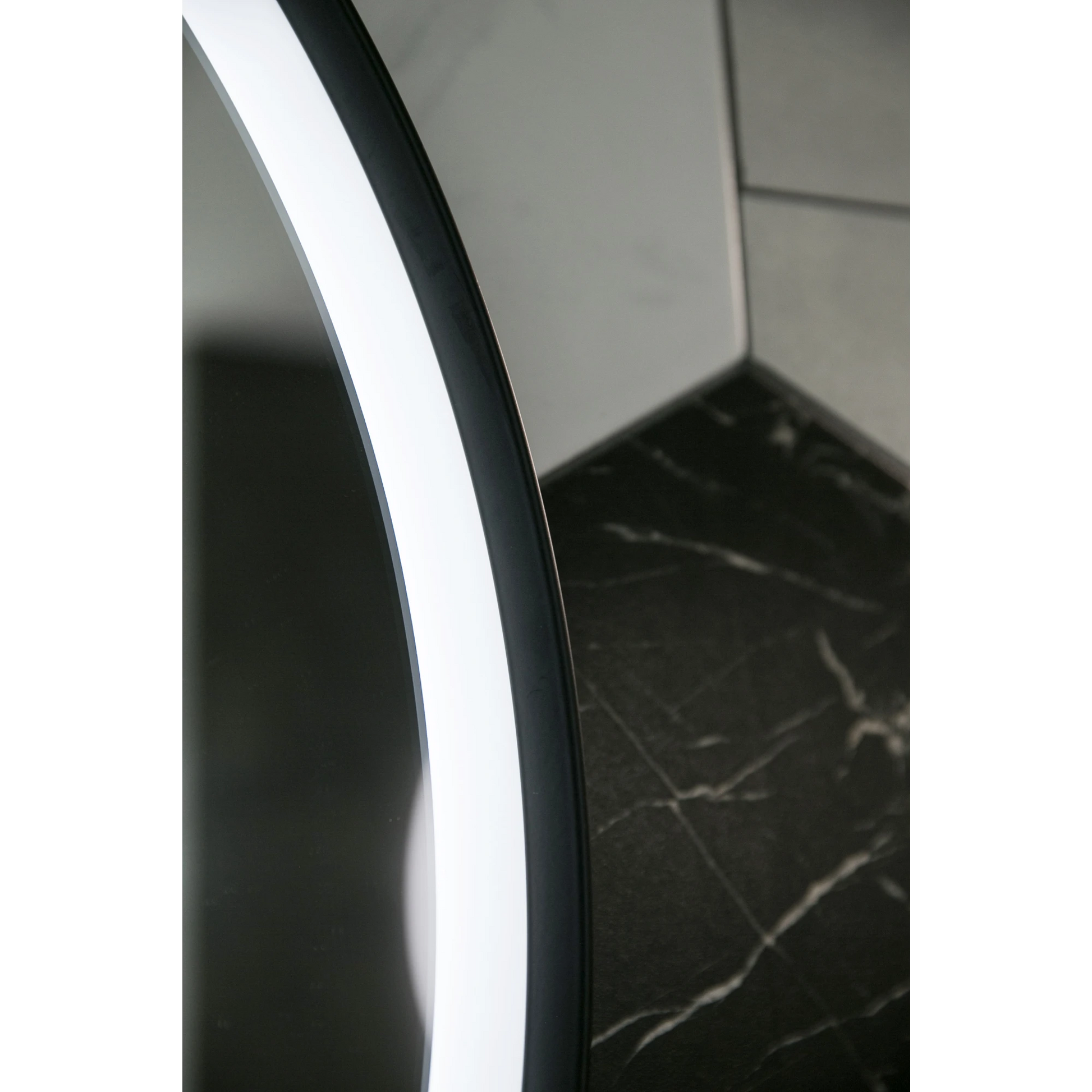 Aruvo Frled Round Black Metal Frame LED Bathroom Mirror 60cm