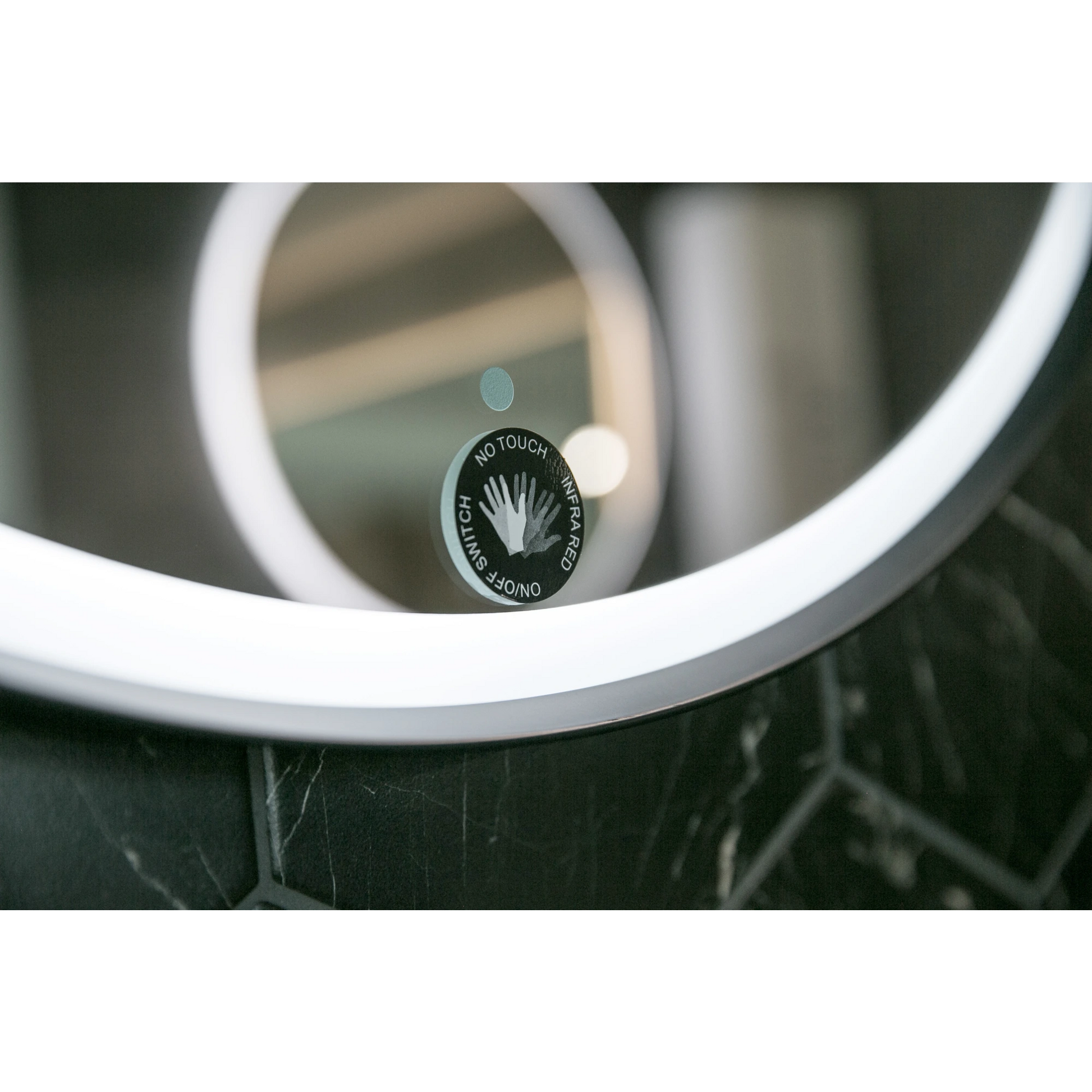 Aruvo Frled Round Black Metal Frame LED Bathroom Mirror 60cm