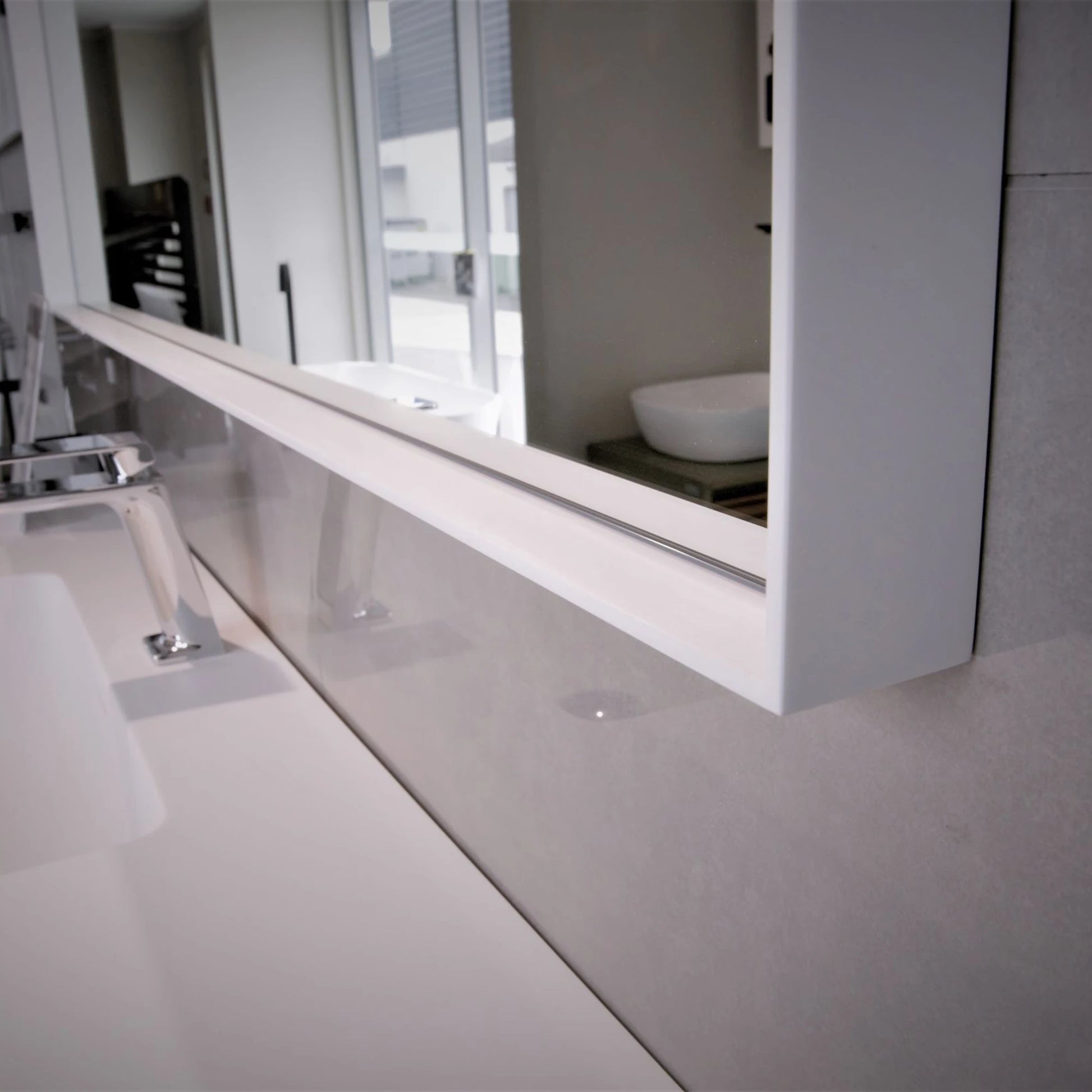 Aruvo Cstone Rectangle Composite Stone Bathroom Mirror White 90cm