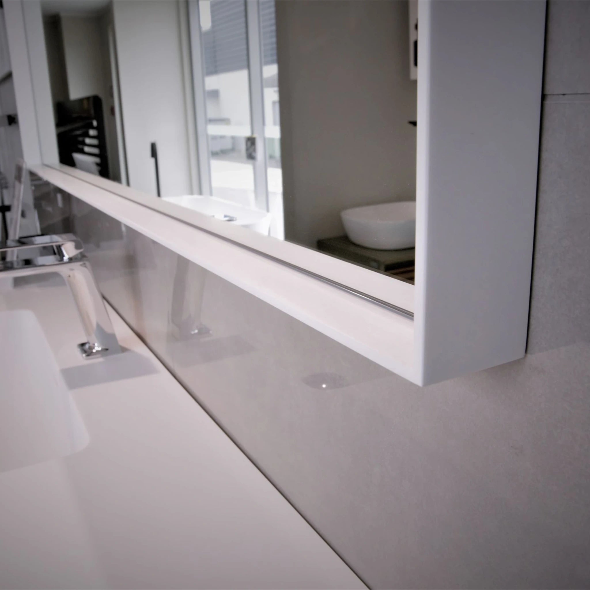 Aruvo Cstone Rectangle Composite Stone Bathroom Mirror White 90cm