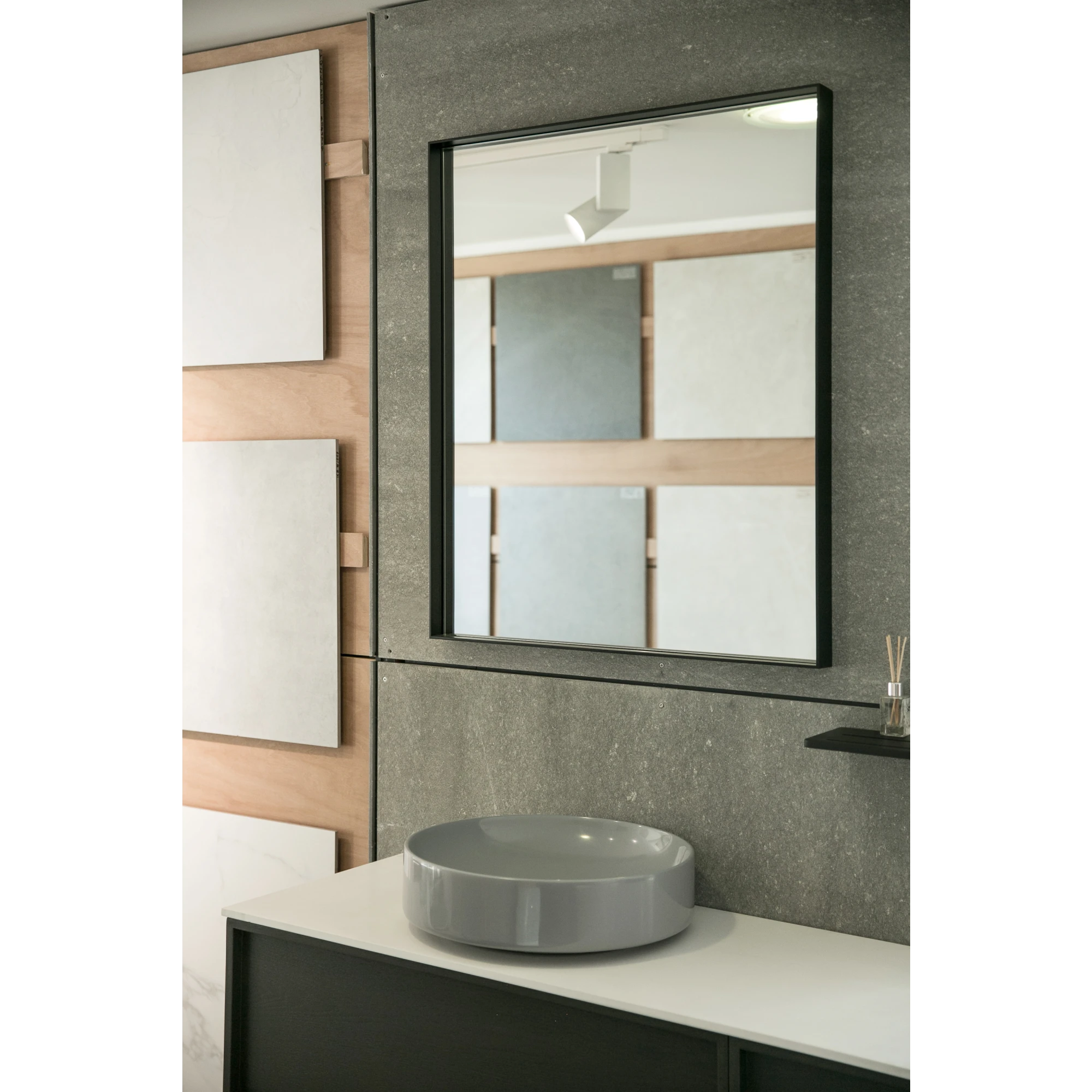 Aruvo Cstone Rectangle Composite Stone Bathroom Mirror Black 90cm