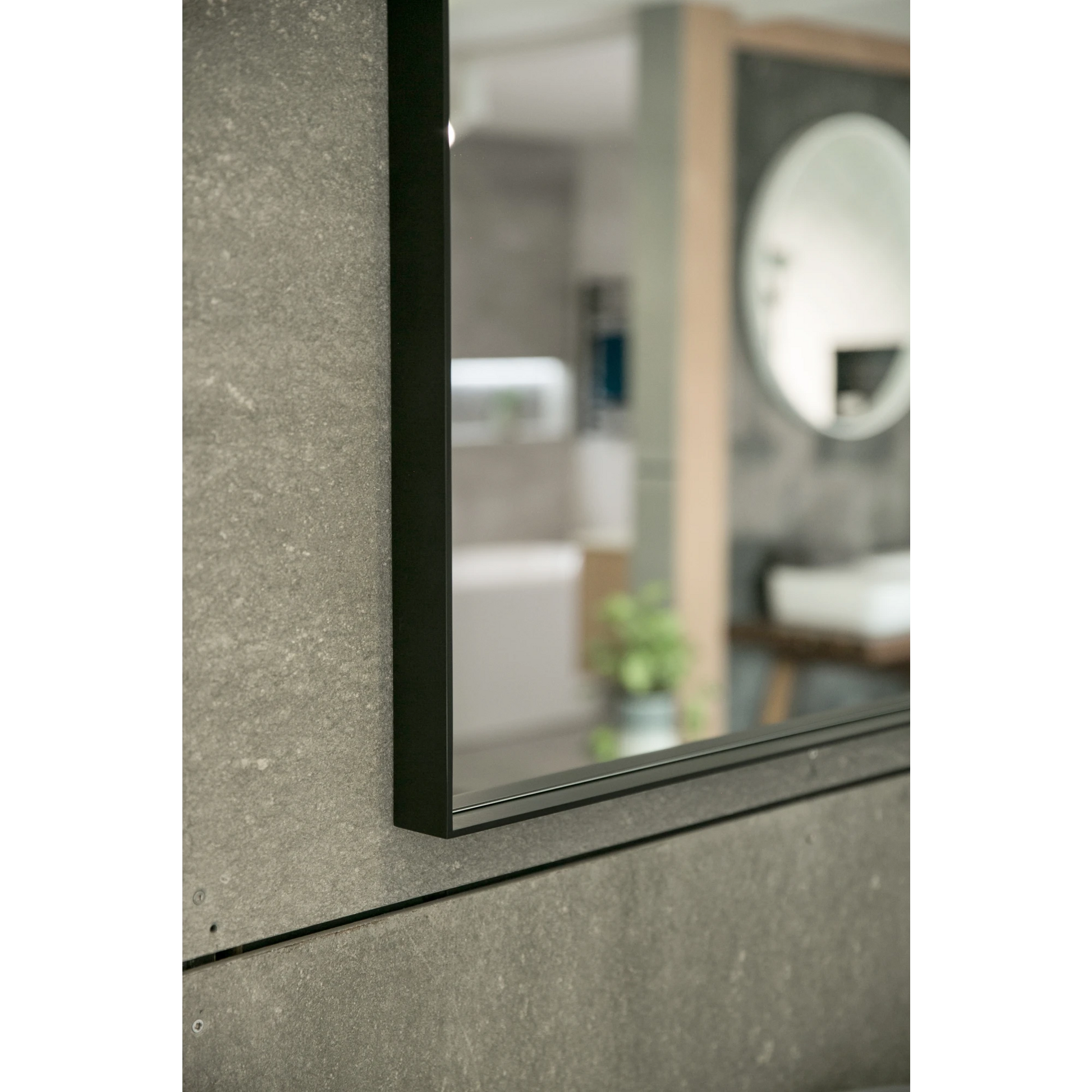 Aruvo Cstone Rectangle Composite Stone Bathroom Mirror Black 90cm
