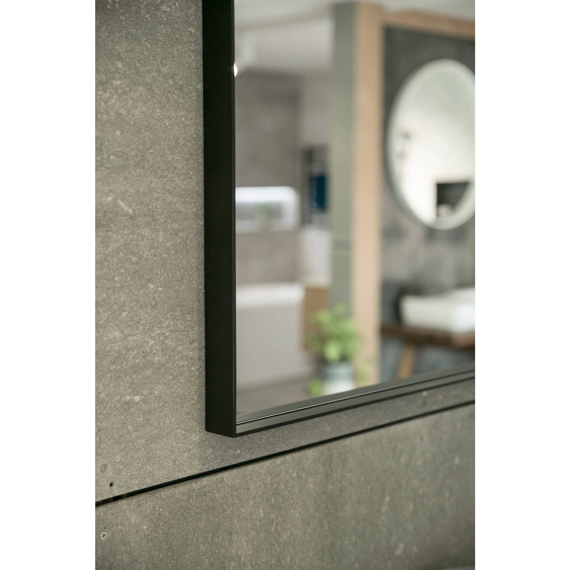 Aruvo Cstone Rectangle Composite Stone Bathroom Mirror Black 90cm
