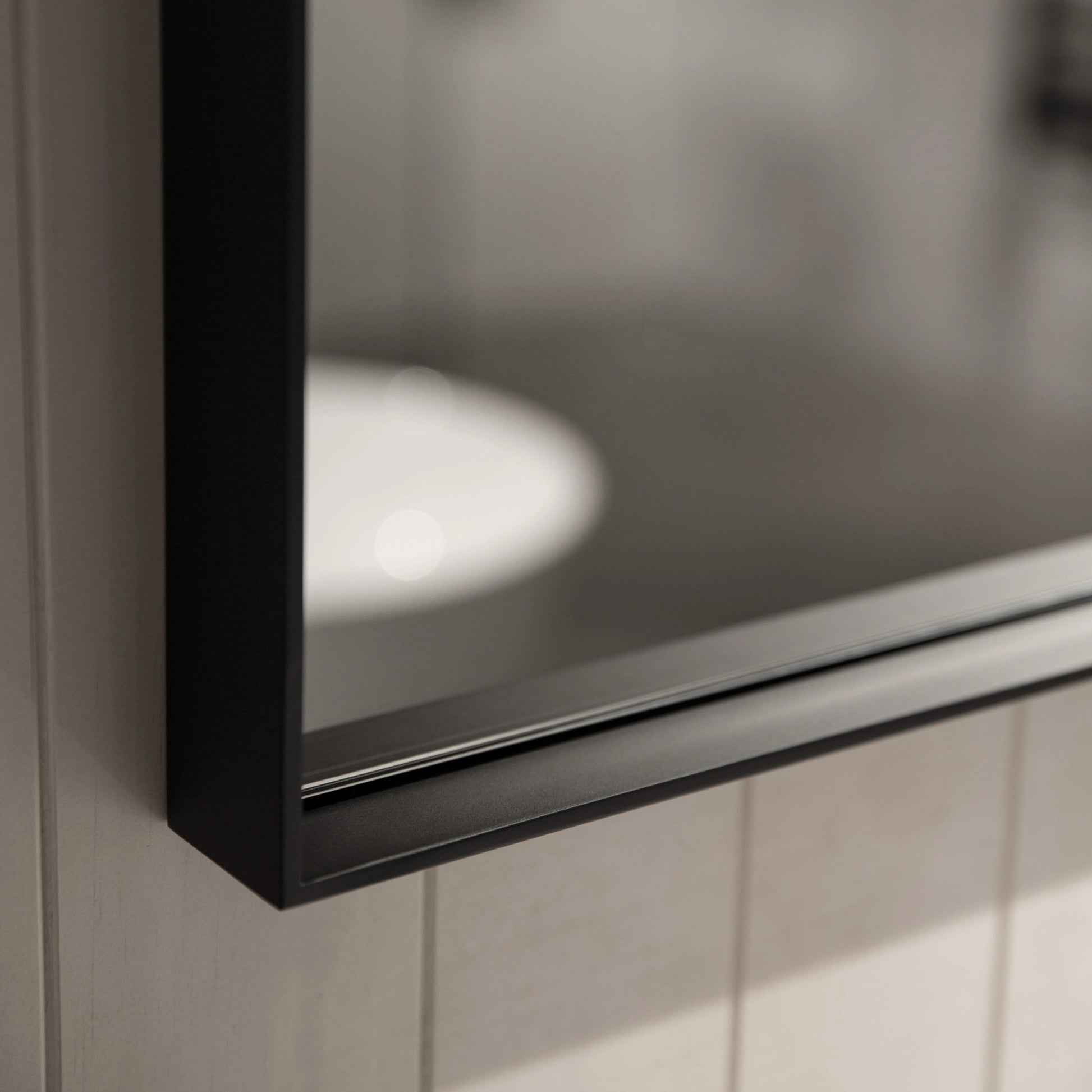 Aruvo Cstone Rectangle Composite Stone Bathroom Mirror Black 90cm