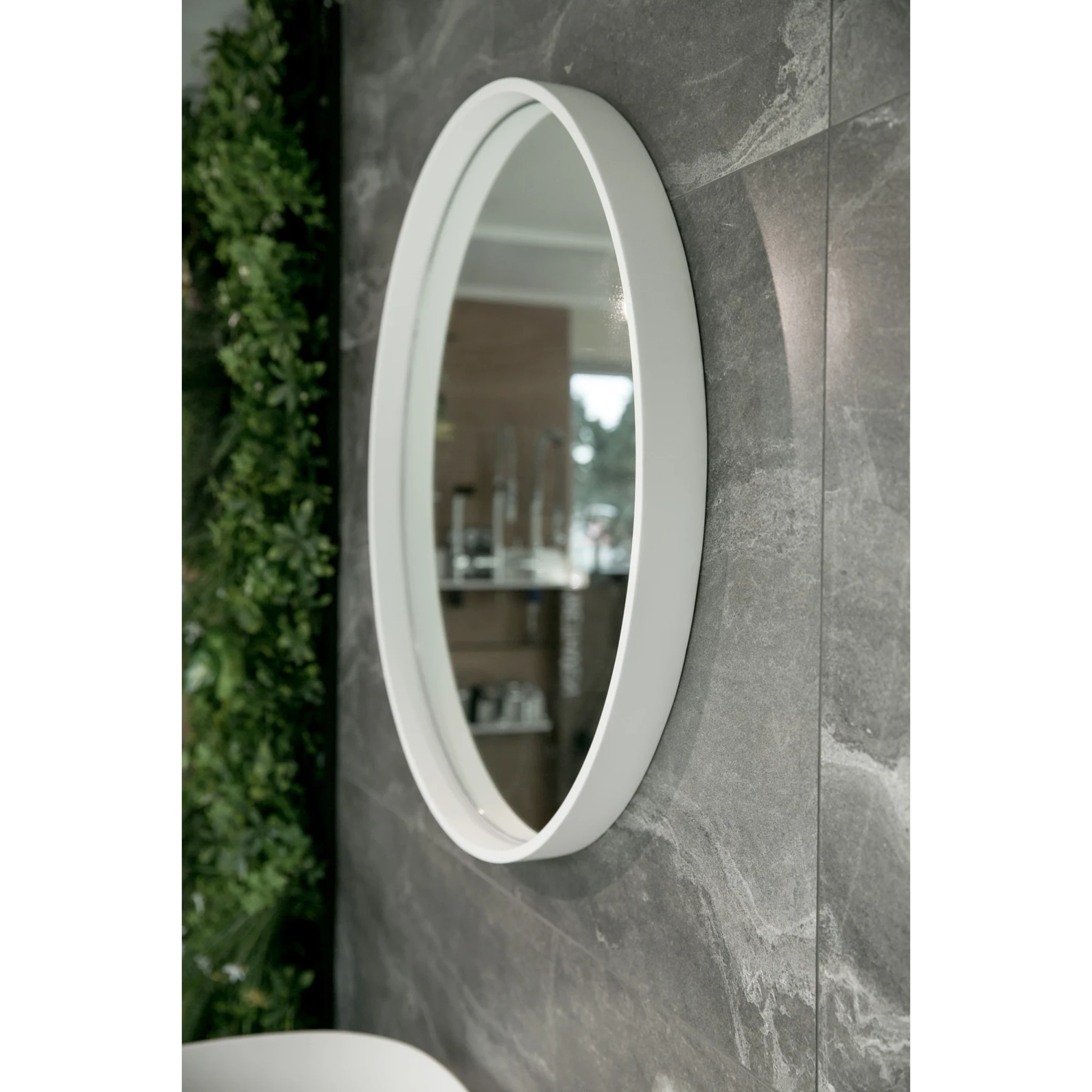 Aruvo Cstone Round Composite Stone Bathroom Mirror White 70cm